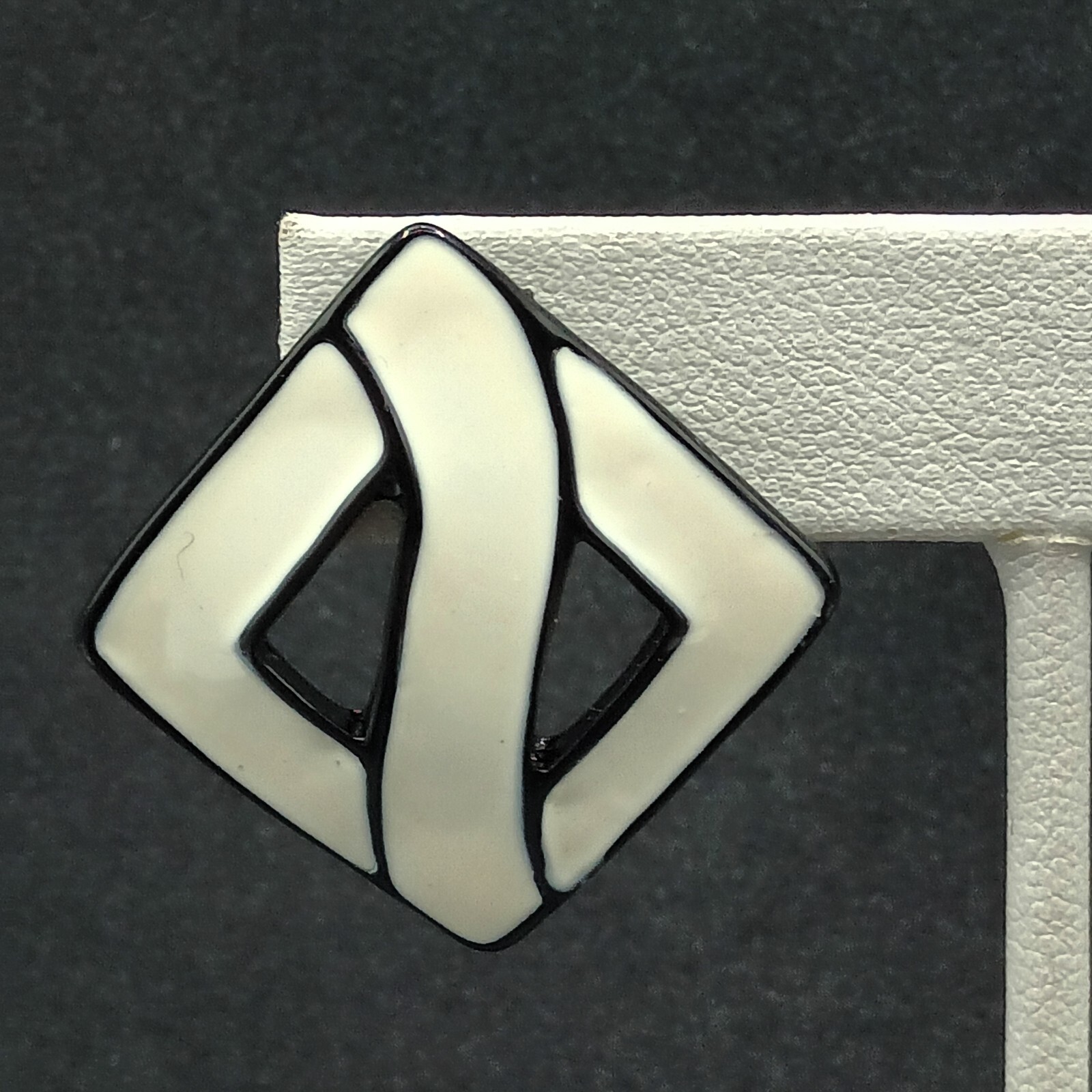 Vintage Pierced Earrings White Black Enamel Open Square Drop 1 3/8″