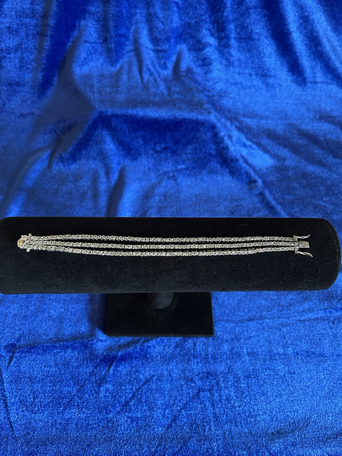 Vintage Sterling Silver Triple Strand Diamond Tennis Bracelet Size 6.75 Nice One