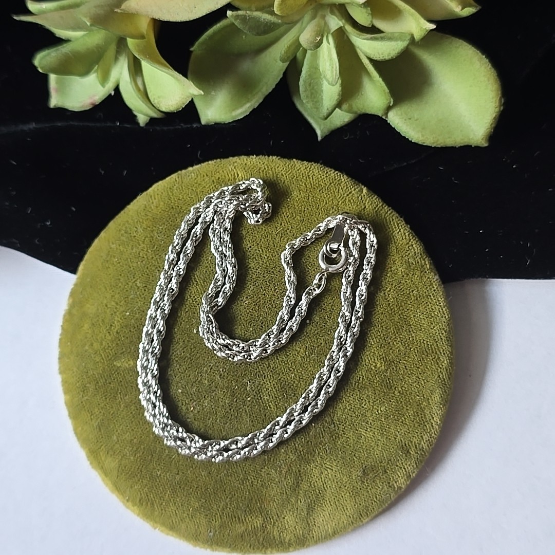 Vintage 18K White Gold Plated Rope Chain Necklace 17″L
