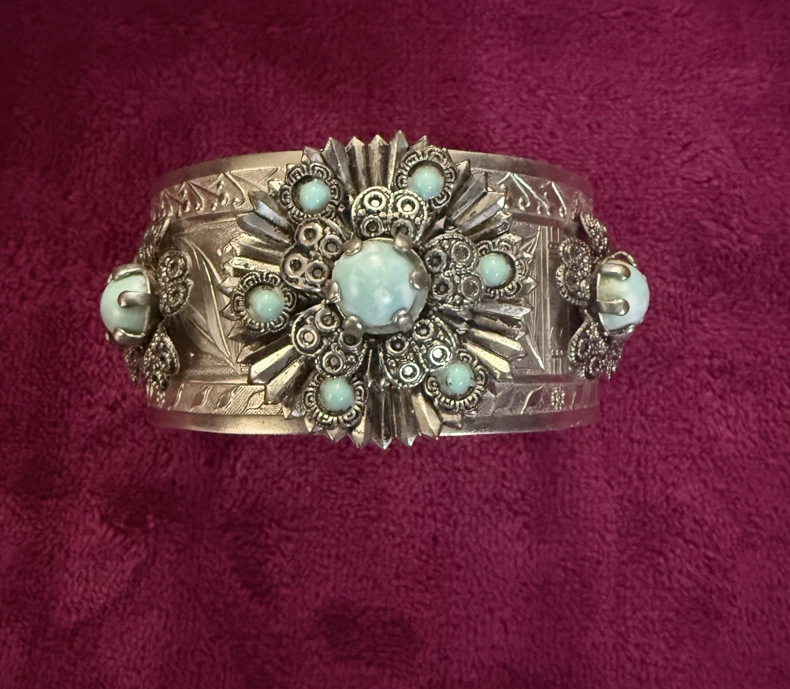 VTG Silver Tone Floral Cluster Turquoise Bracelet Southwestern ~ Beautiful