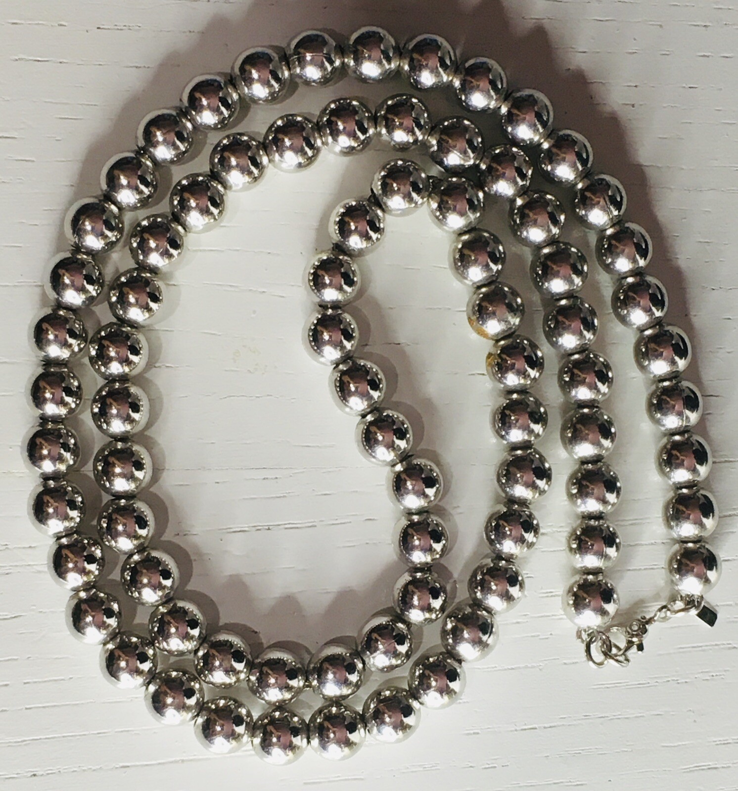 Vtg Monet Necklace Silver Tone Beads On Chain 60s Sister Hook Clasp SIGNED