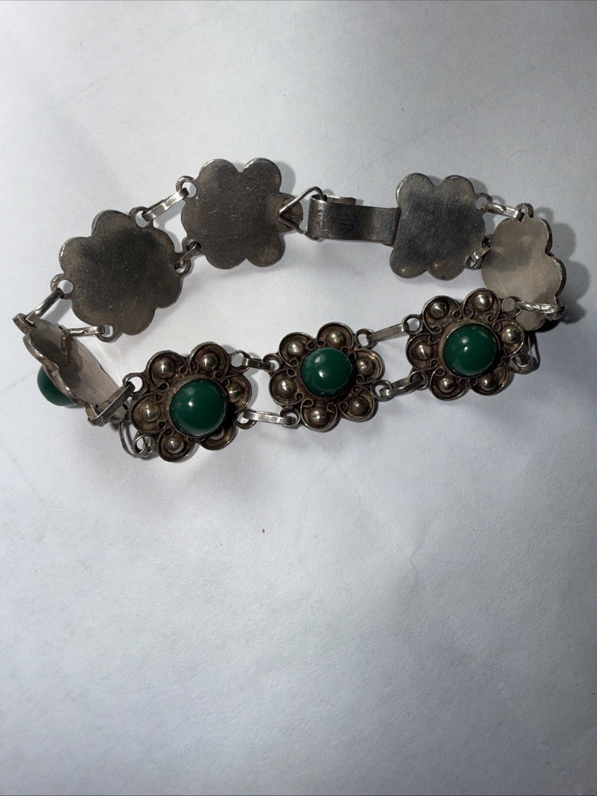 bracelet Taxco Mexico 980 Silver Better Than 925 Sterling Green Onyx Vintage 7.5