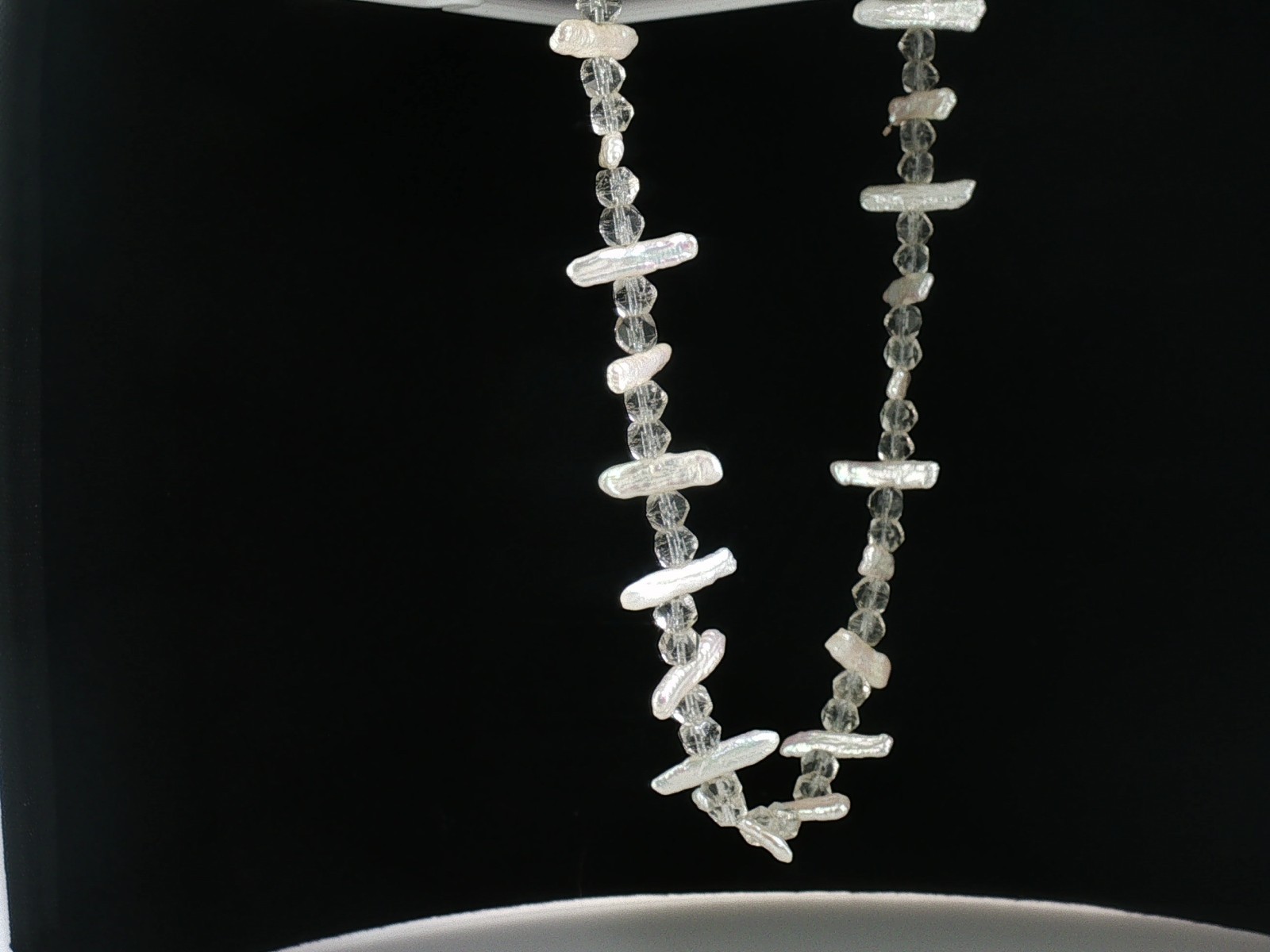 Vintage Baroque Pearl & Crystal Bead Necklace Hand Knotted Hook Clasp