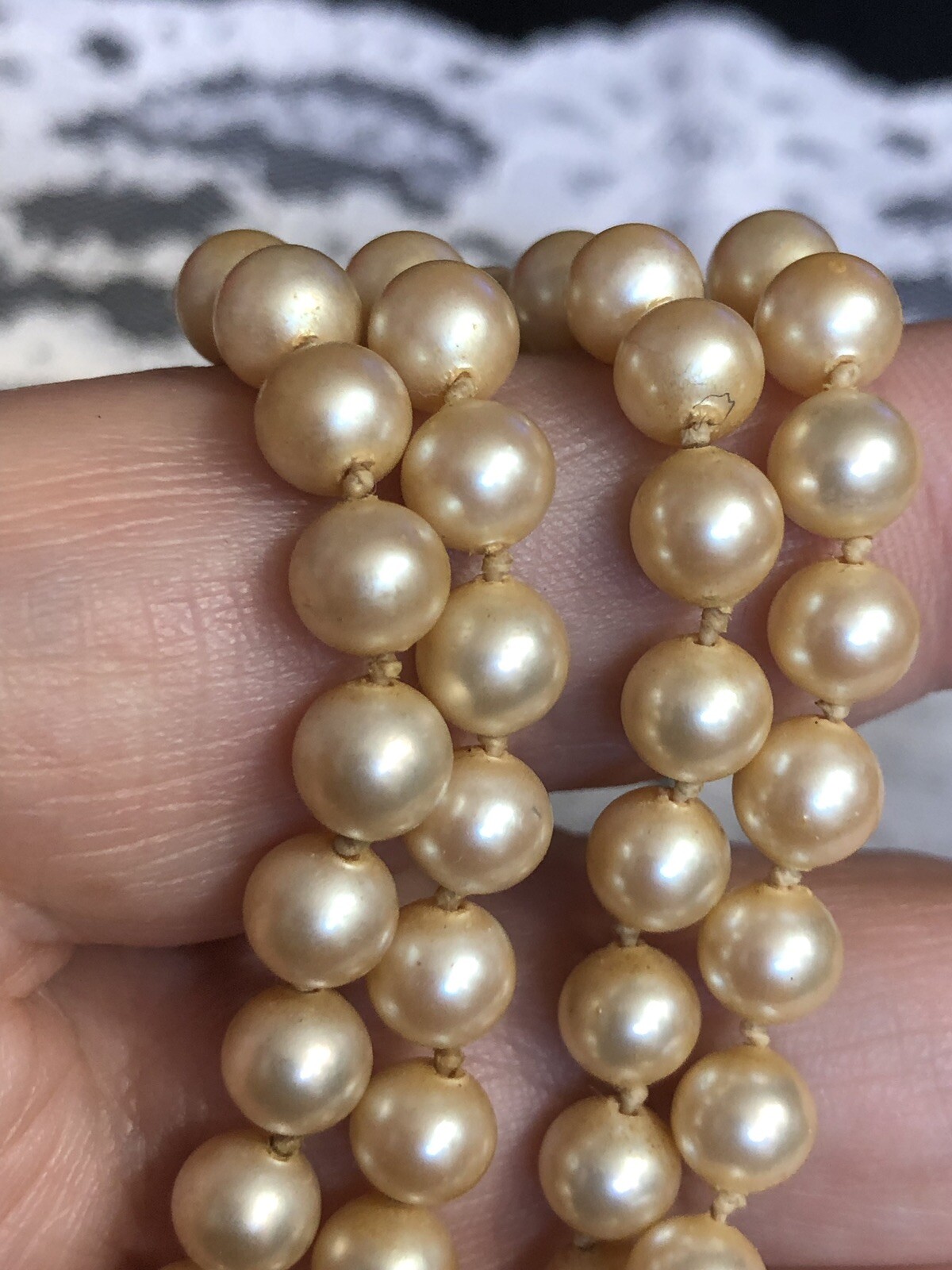 Vintage Signed Silver 17″ Wedding Faux Pearl Necklace Knotted Jewelry YT-42