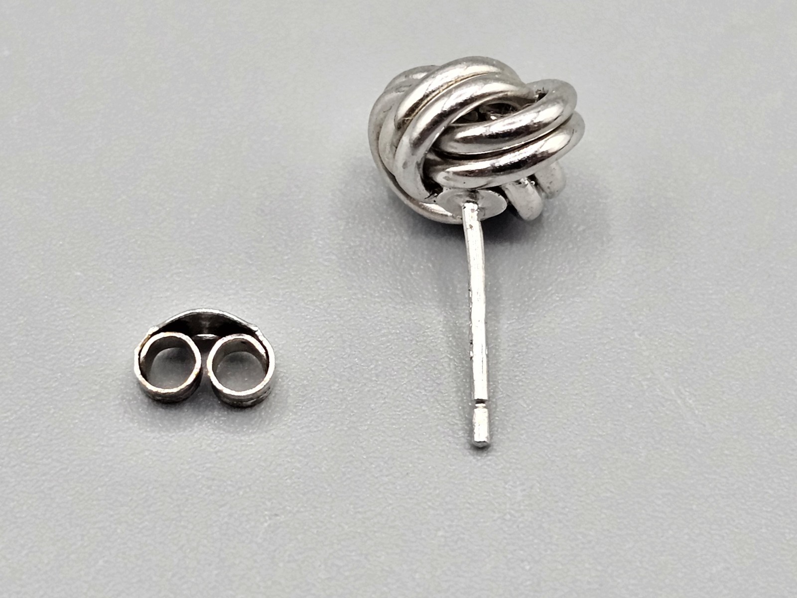 Sterling Silver Vintage .925 Knot Design Studded Push Back Earrings