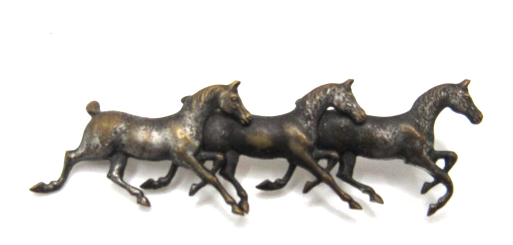 Vintage gold Tone Horses Running Brooch Pin 2″