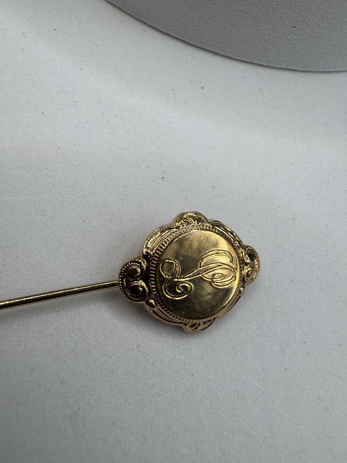 Vintage Gold Tone Ornate Monogram Letter P L Stick Pin Tie Lapel Victorian Style