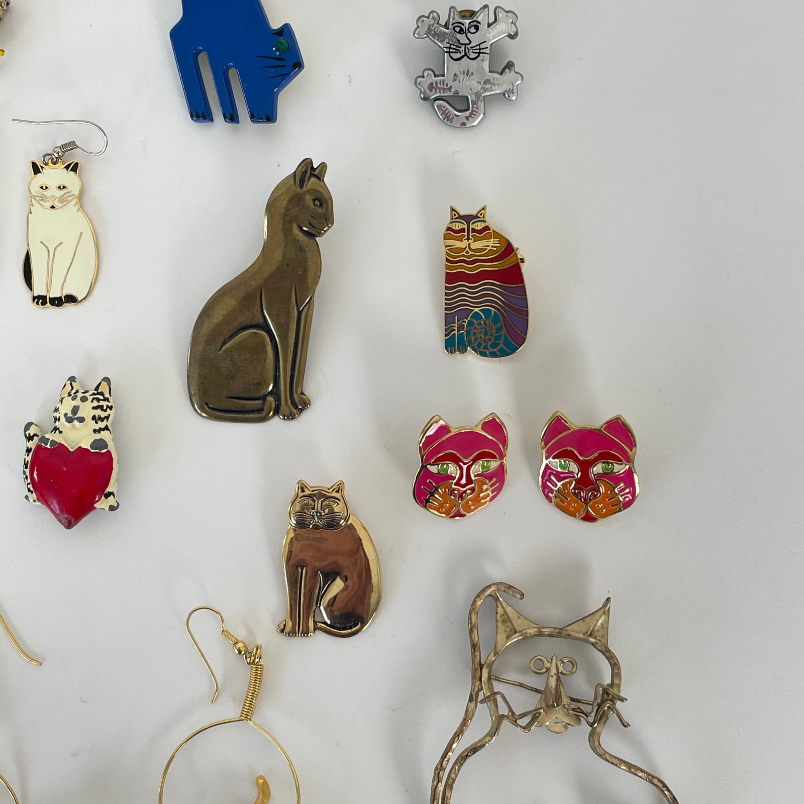 Vtg WHIMSICAL CAT Brooch Lot 50s 70s 80s Jewelry Artisan Burch Pinback Earrings