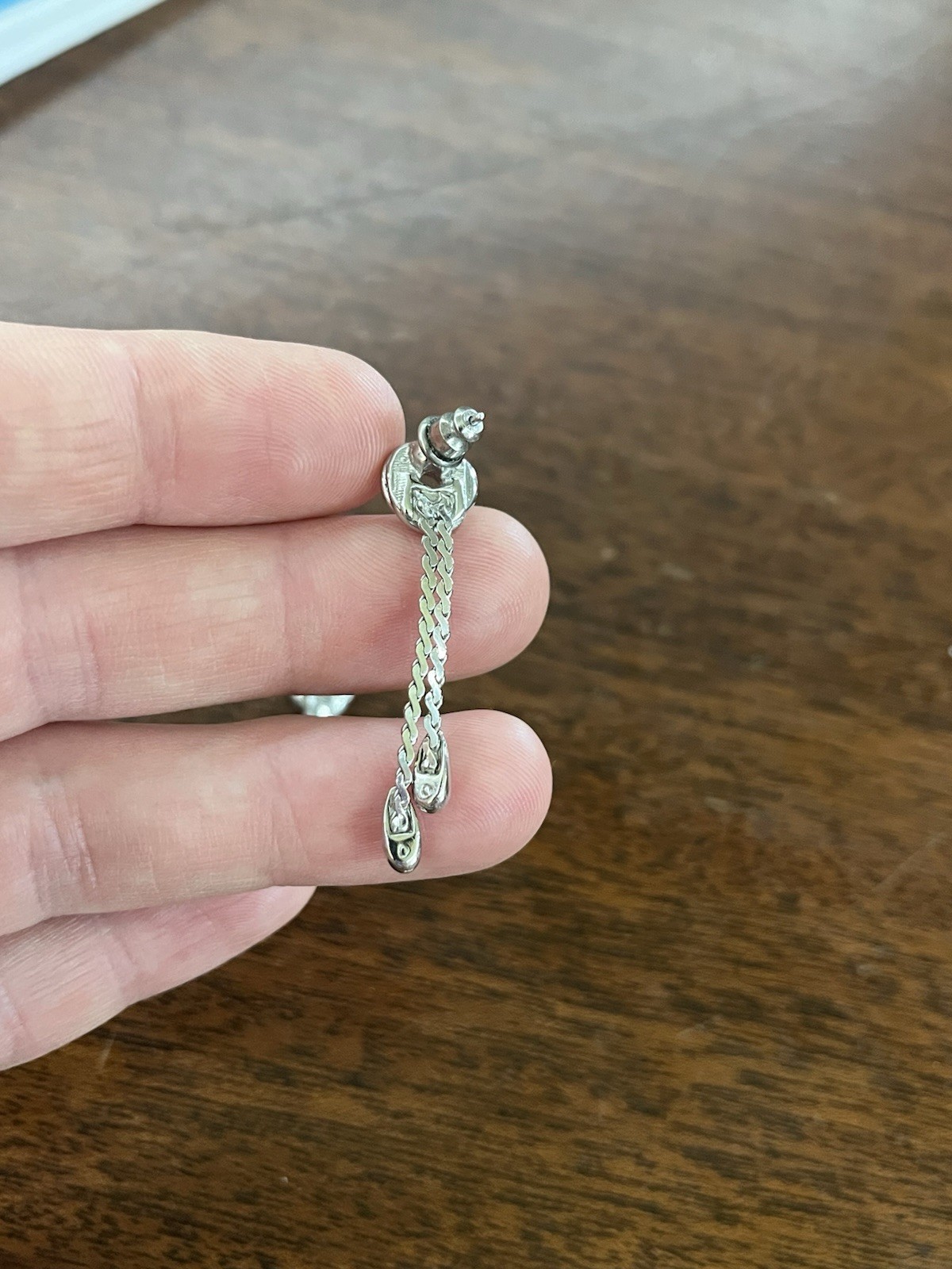 Vintage silver tone chain look dangle stud earrings