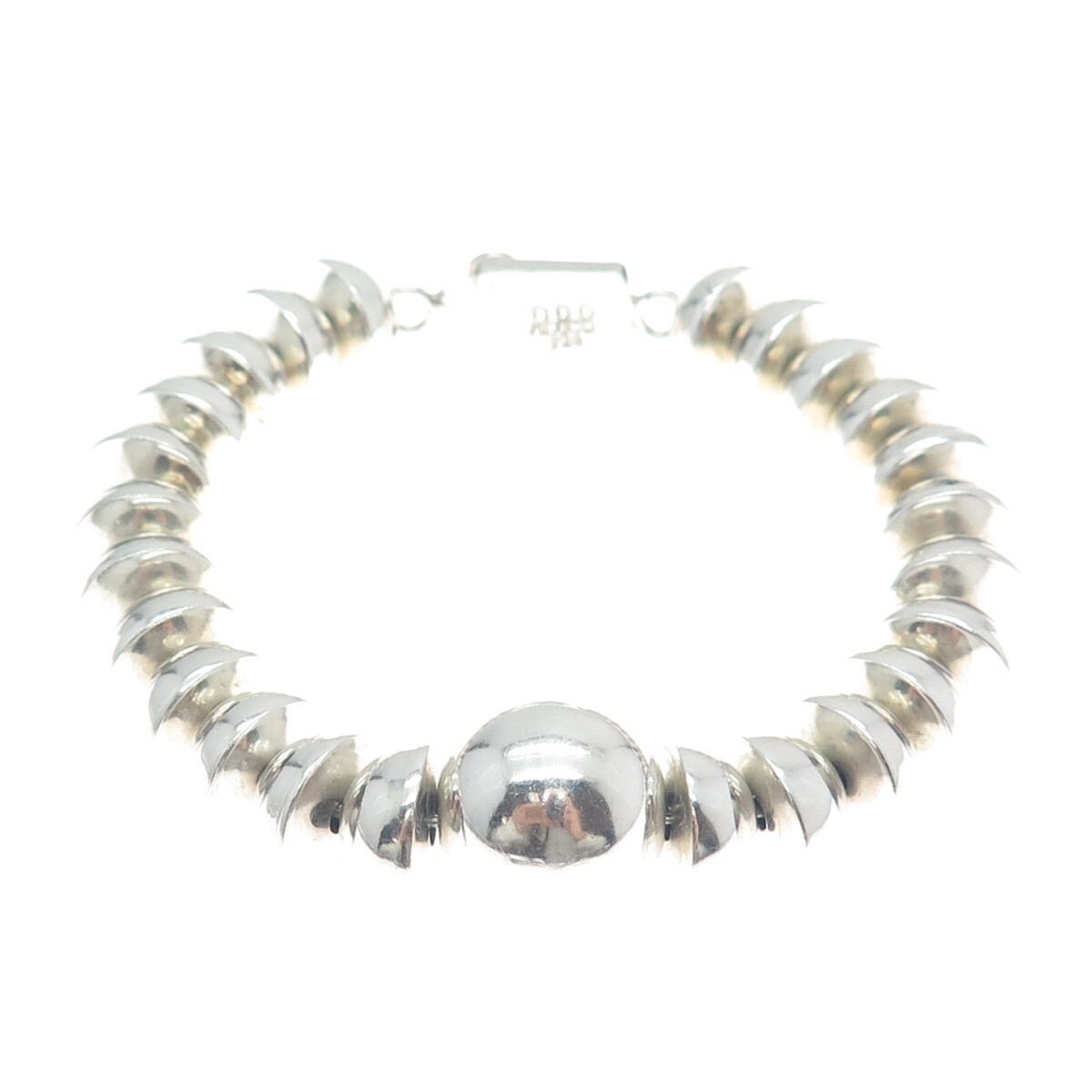 DOMINIQUE DINOUART 925 Sterling Silver Vintage Mexico Beaded Link Bracelet 6.75″