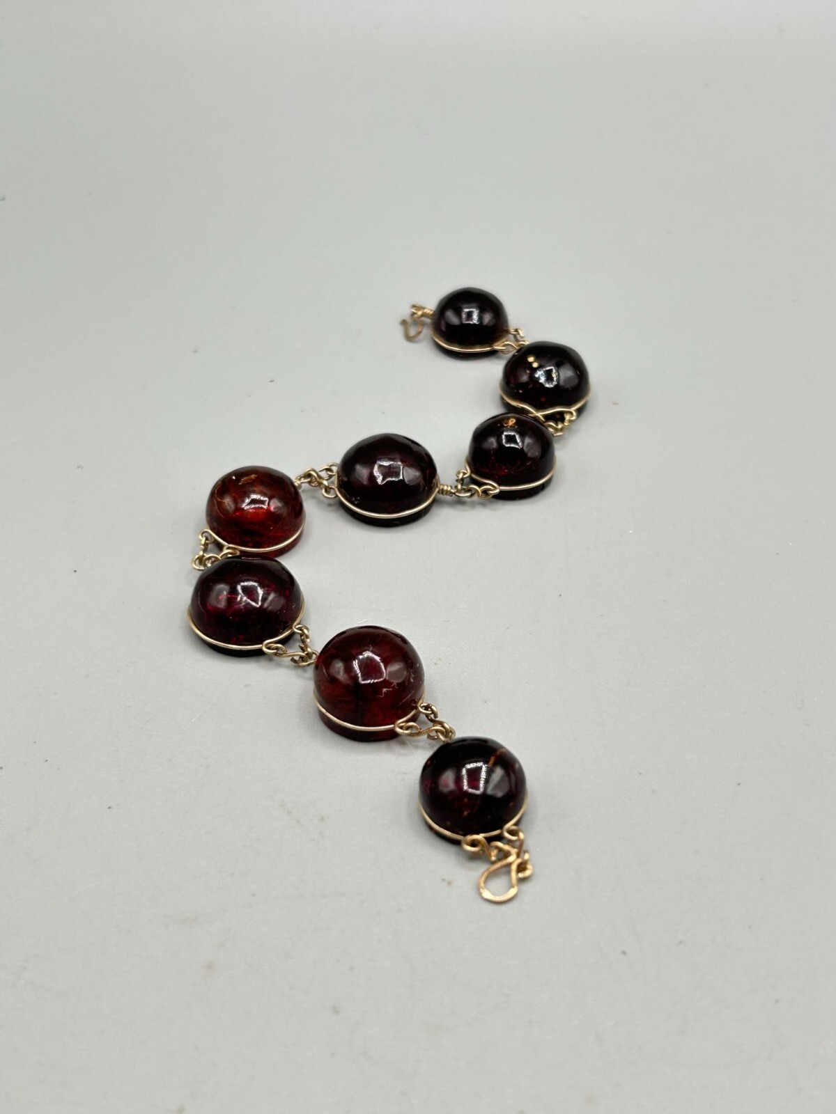 Wire Wrapped Genuine Amber Bracelet with Gold Tone Wire & Clasp Round Stones