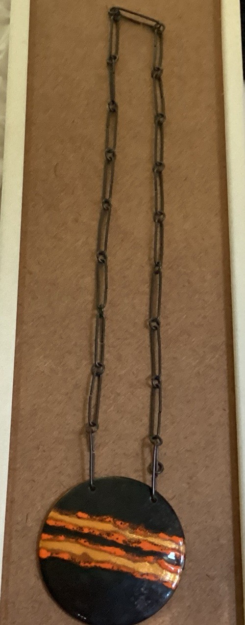 Vtg. Amazing Enamel On Copper Statement Necklace Hand Made 26” Long
