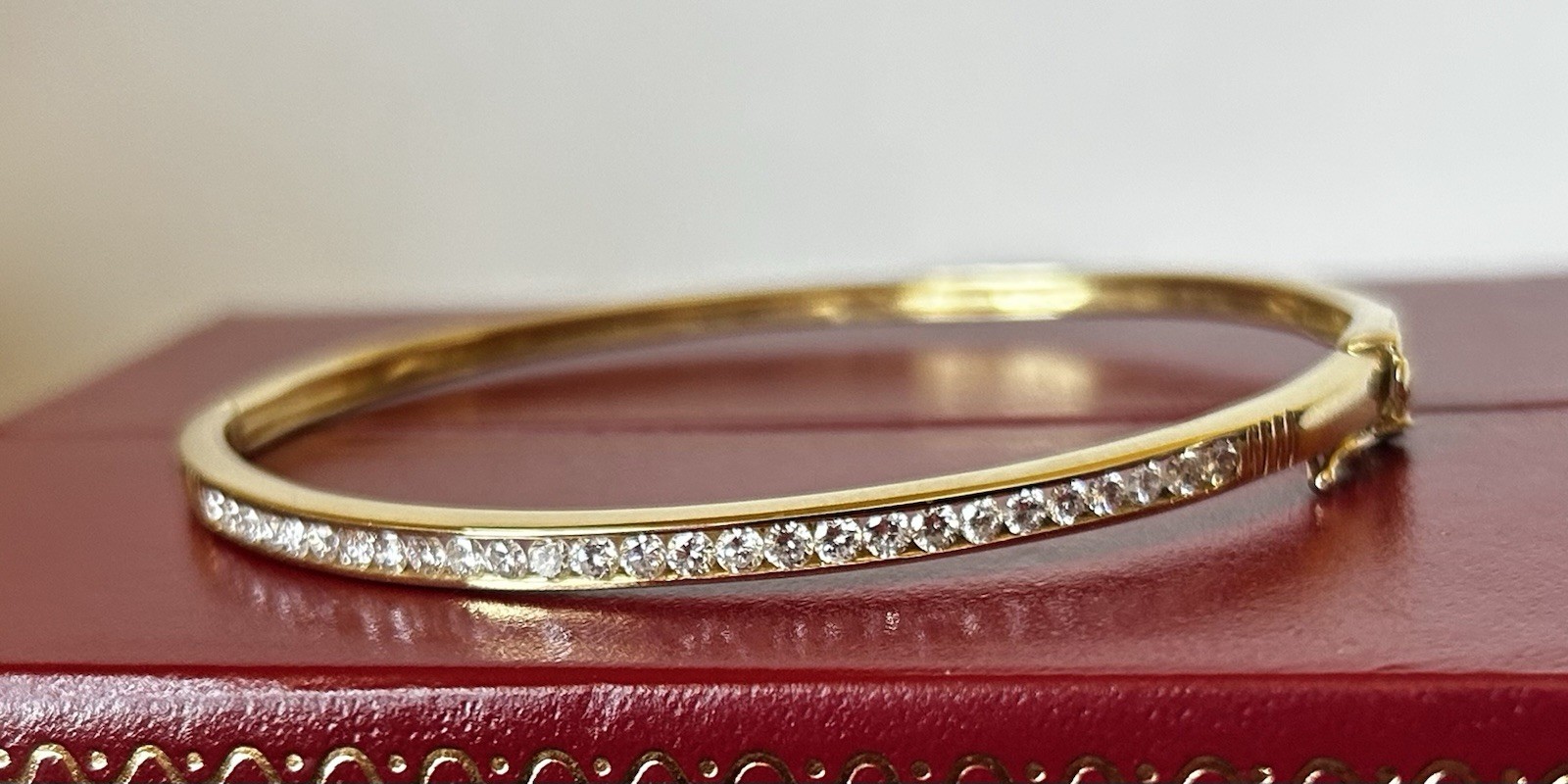 18K Yellow Gold Diamond Bangle Bracelet – 0.80 TCW – Secure Double Clasp