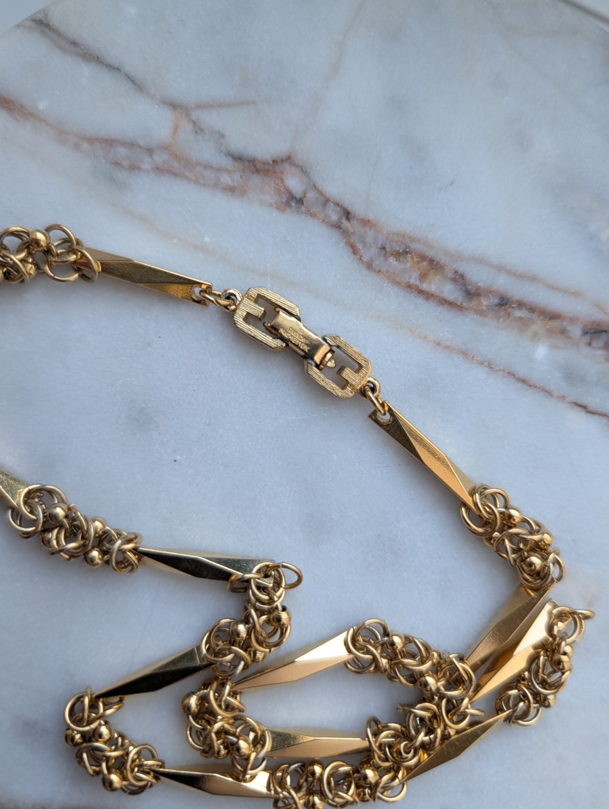Vintage Givenchy Byzantine Link Bar Station Necklace Gold-Tone 17″
