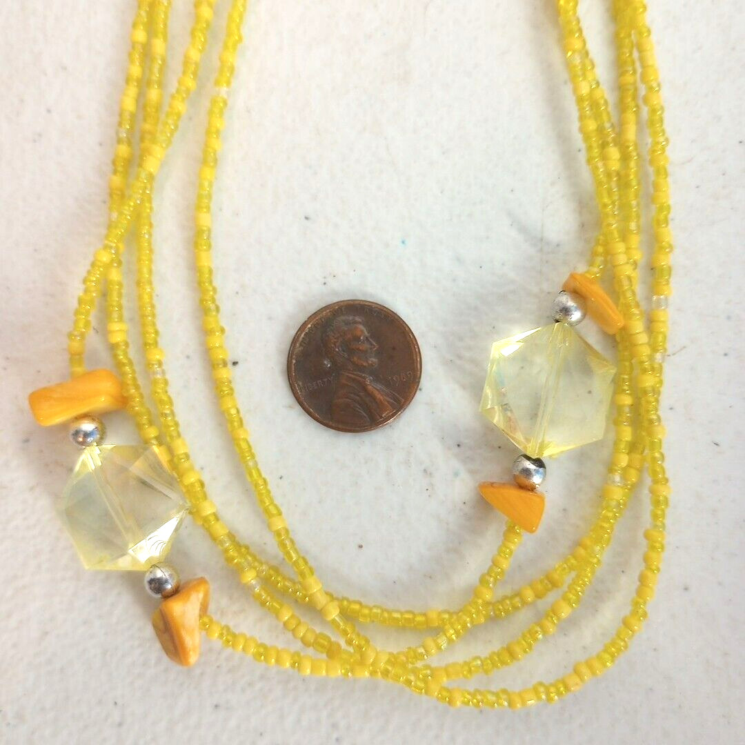 Vintage Multi Strand Yellow Beaded Necklace 17″ Spring Sunny EUC