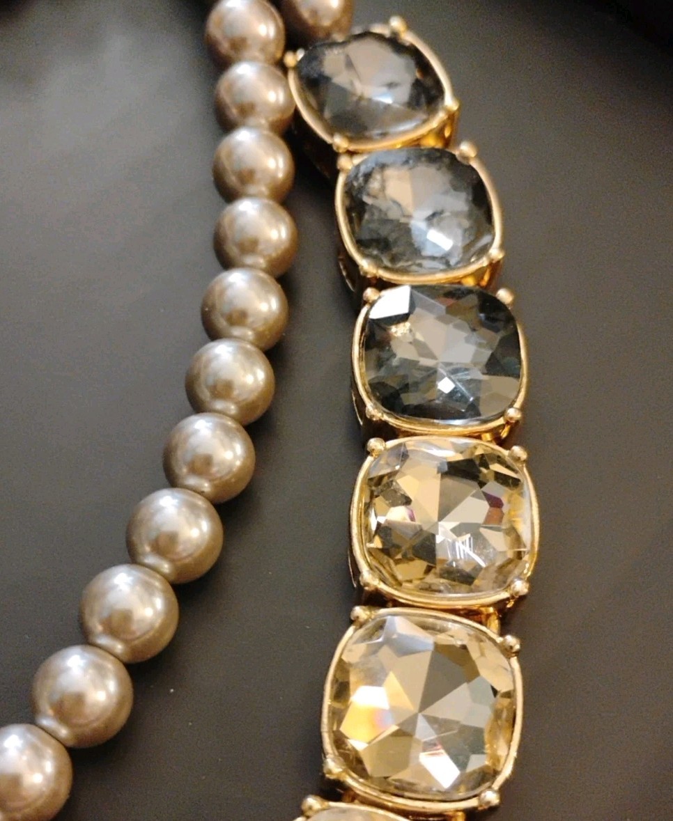 Chunky! TALBLOT’S Designer Double Strand Faux Pearl and Ombre Gems 18″+ Necklace
