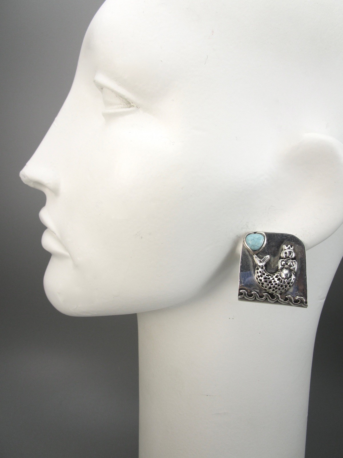 BEAUTIFUL DIAN MALOUF STERLING SILVER TURQUOISE MERMAID CLIP ON EARRINGS 26.3G