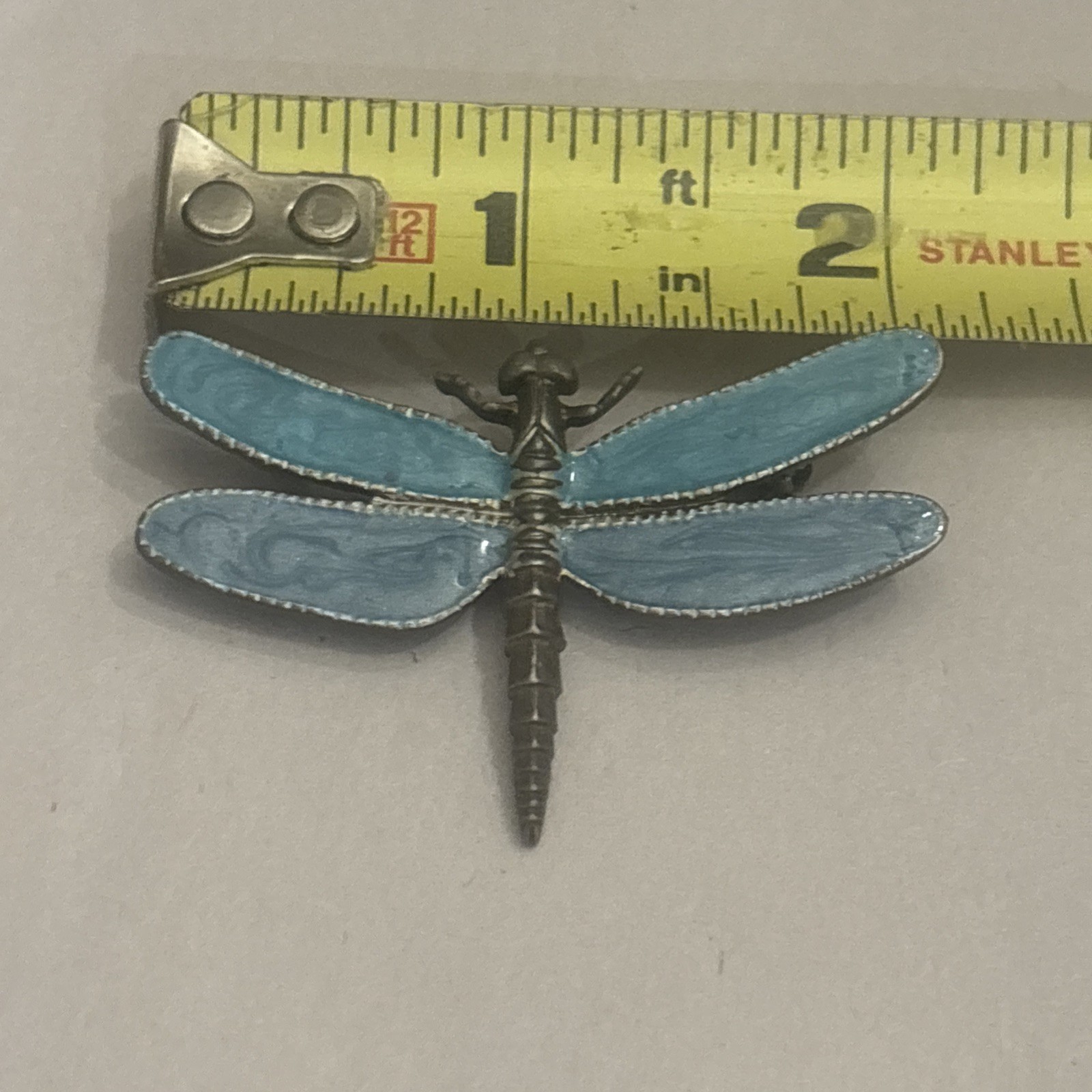 Vintage dragonfly brooch with blue enamel finish