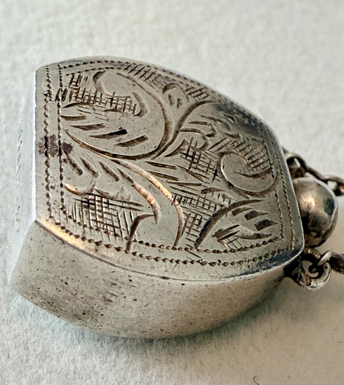Vtg Sterling SOLID Silver Purse Pendant Necklace Hand Engraved 18” Chain 5.25g