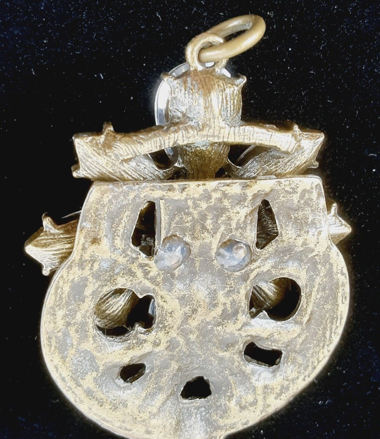 Victorian Inspired Gold Tone Filigree Crystal Rhinestone Oval Pendent No Chain