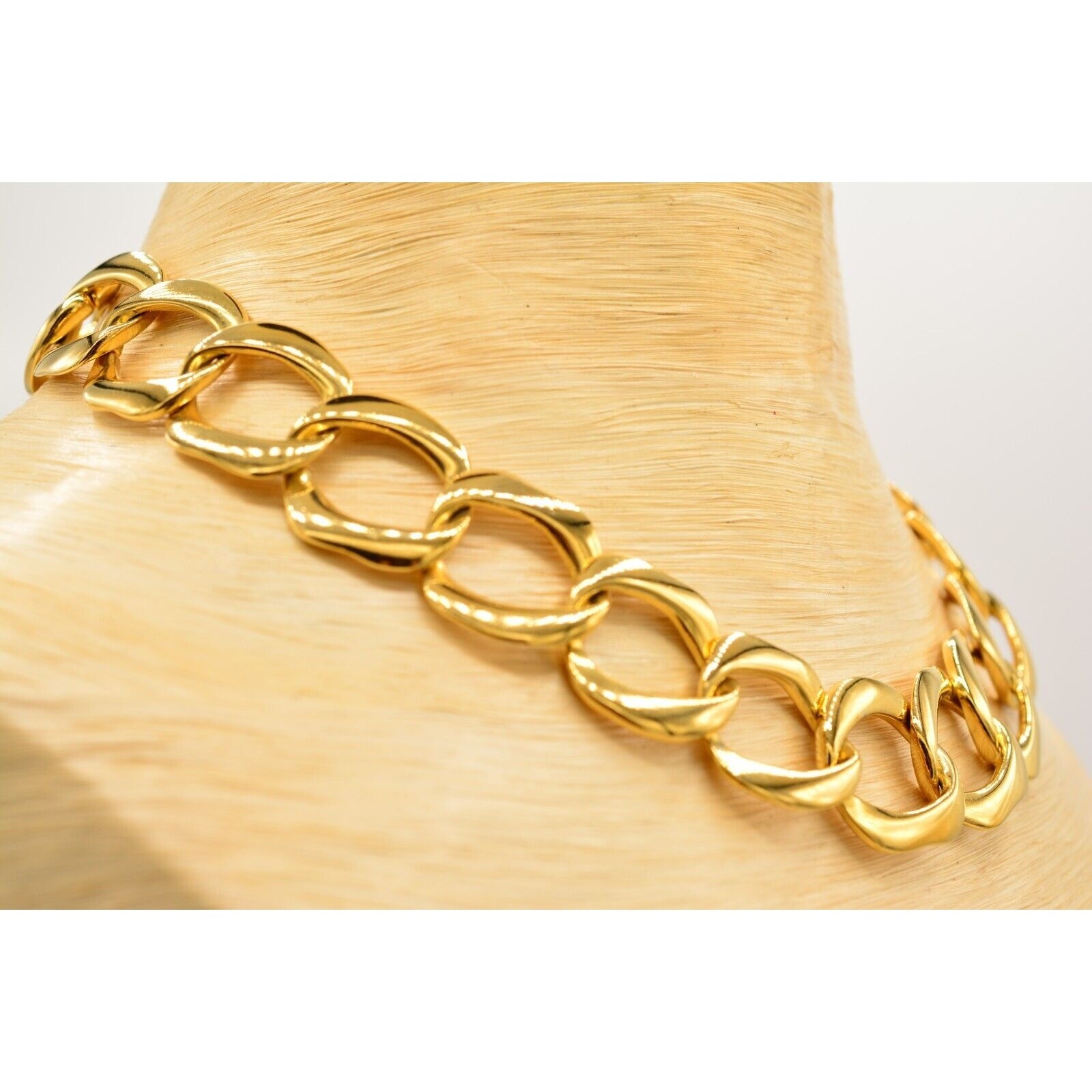 Vintage Linked Chain Gold Tone Metallic Chunky Shiny Yellow 1980s BinL