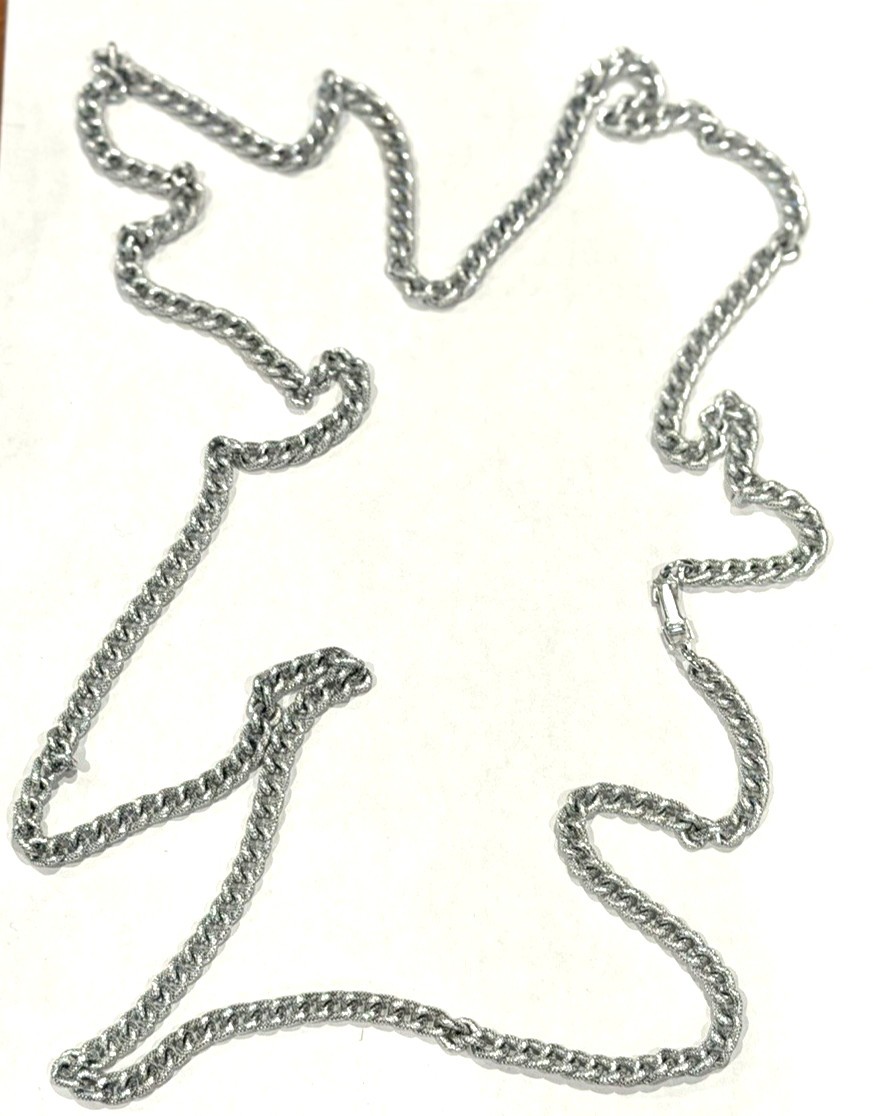GERMANY SILVER ALUMINUM TEXTURE ROPE CHAIN LINK 54″ LIGHTWEIGHT NECKLACE VINTAGE