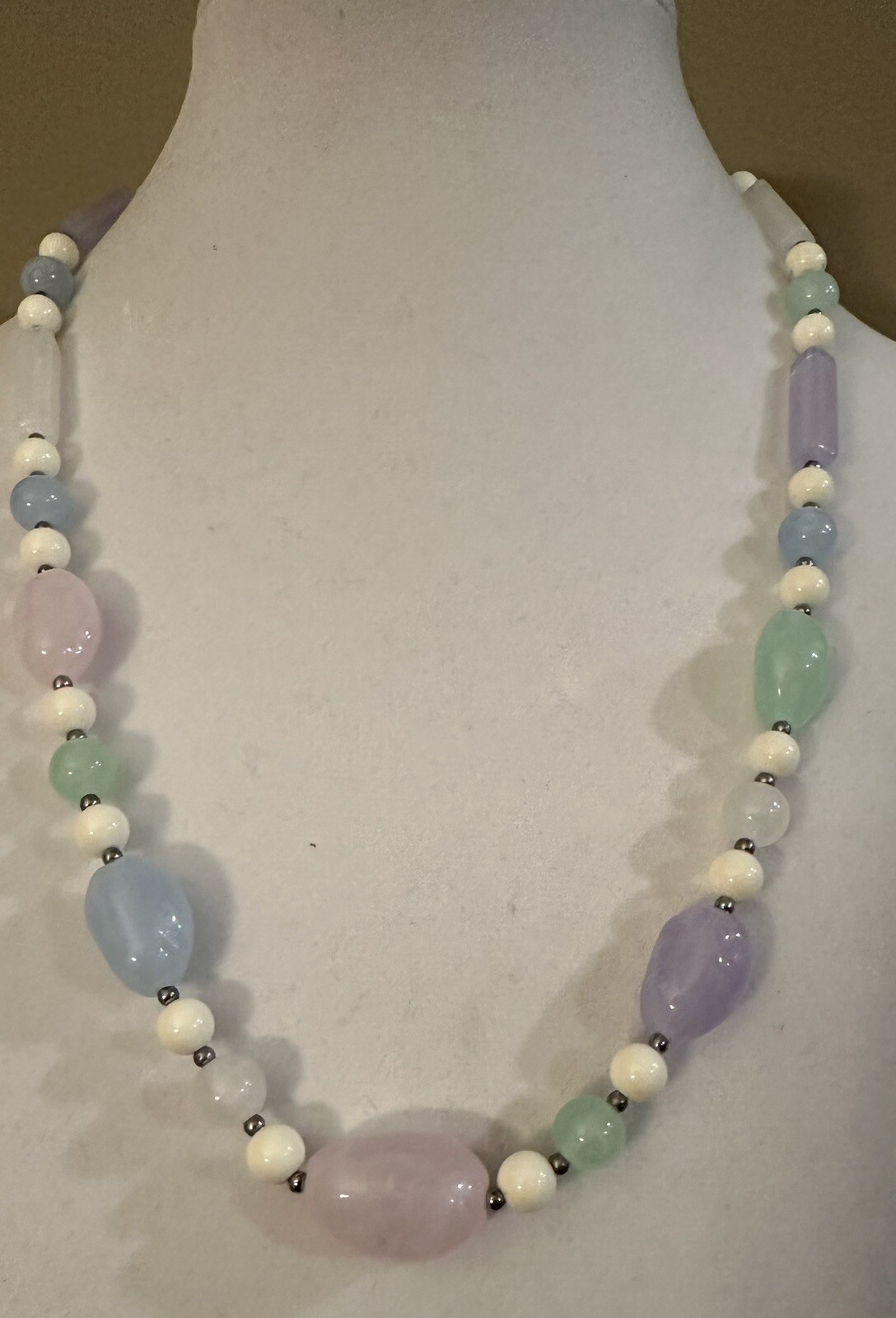 Vintage Pastel Lucite Pastel Beaded Necklace, Spring, Easter Colors, 24”