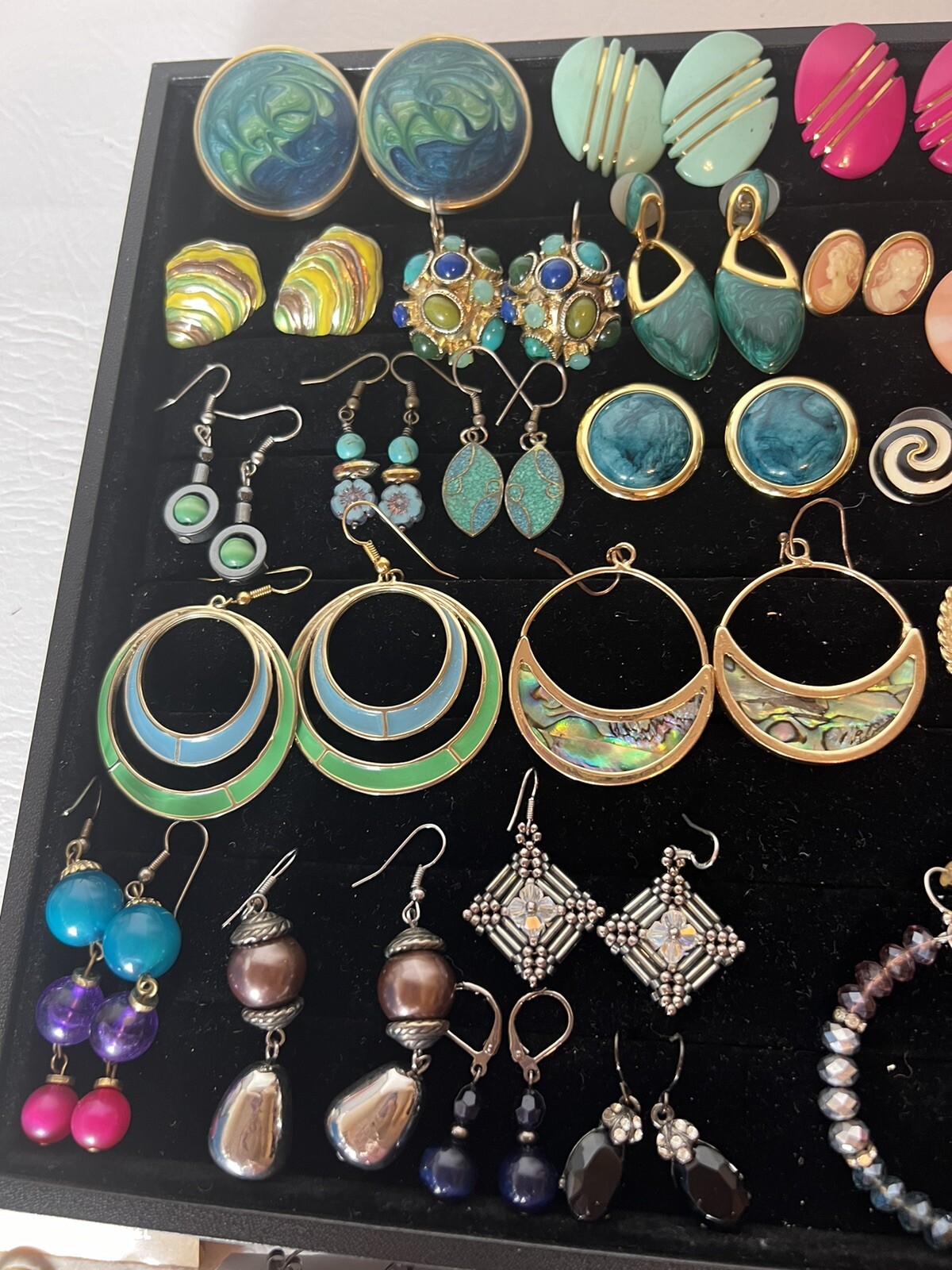 Lot Of Vintage Fashion Earrings 47 Pairs Of Drop Dangle Pierced Enamel