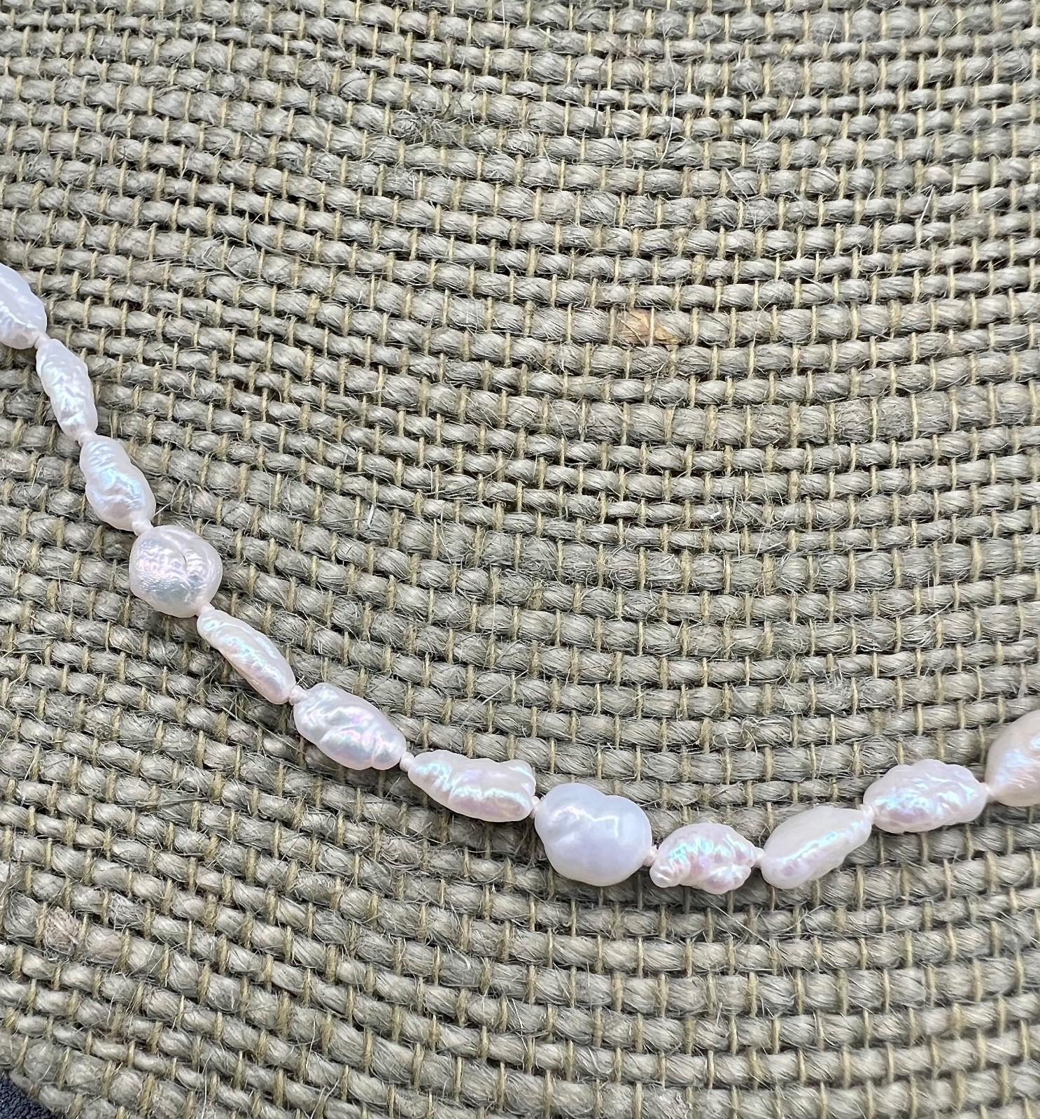 VTG Hand Knotted Freshwater Rice Pearl Necklace Sterling Silver Filigree Clasp
