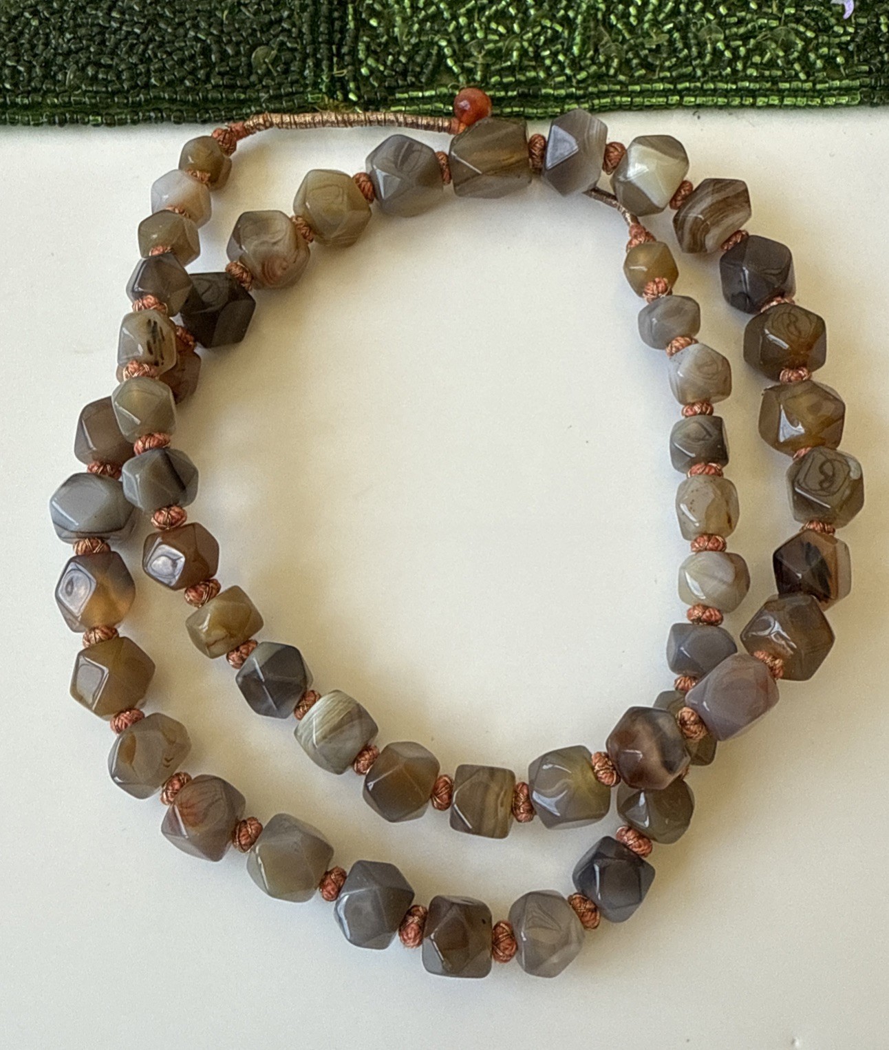 Vtg.Natural Polished Faceted Agate Aventurine Stone Necklace Stunning -30”