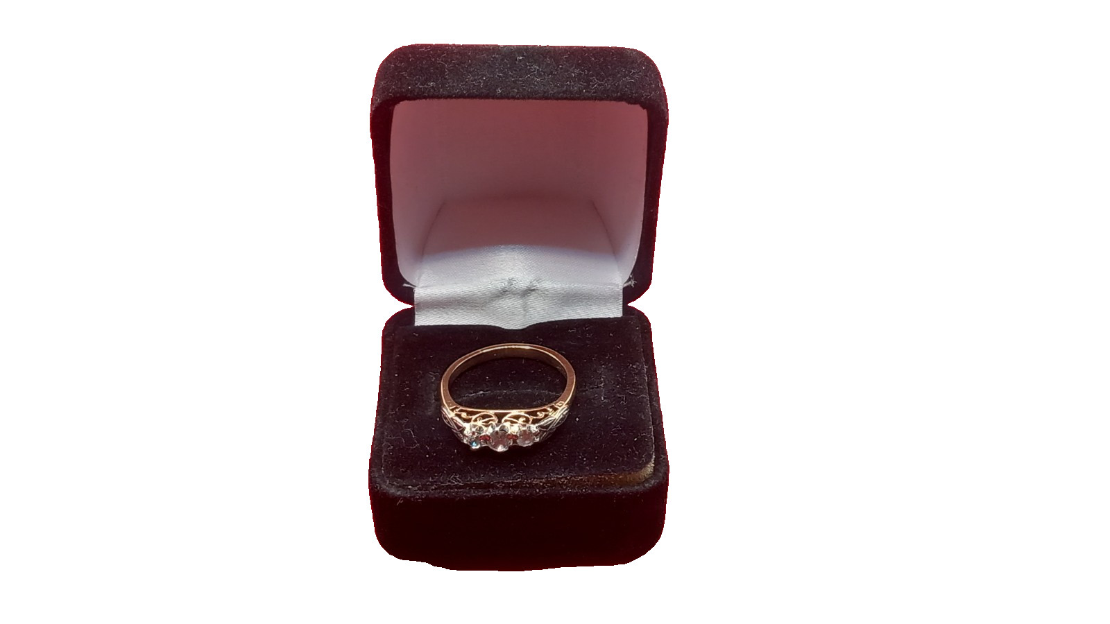 Vintage British 9 Carat Gold Palladium Ring with Trilogy Stones