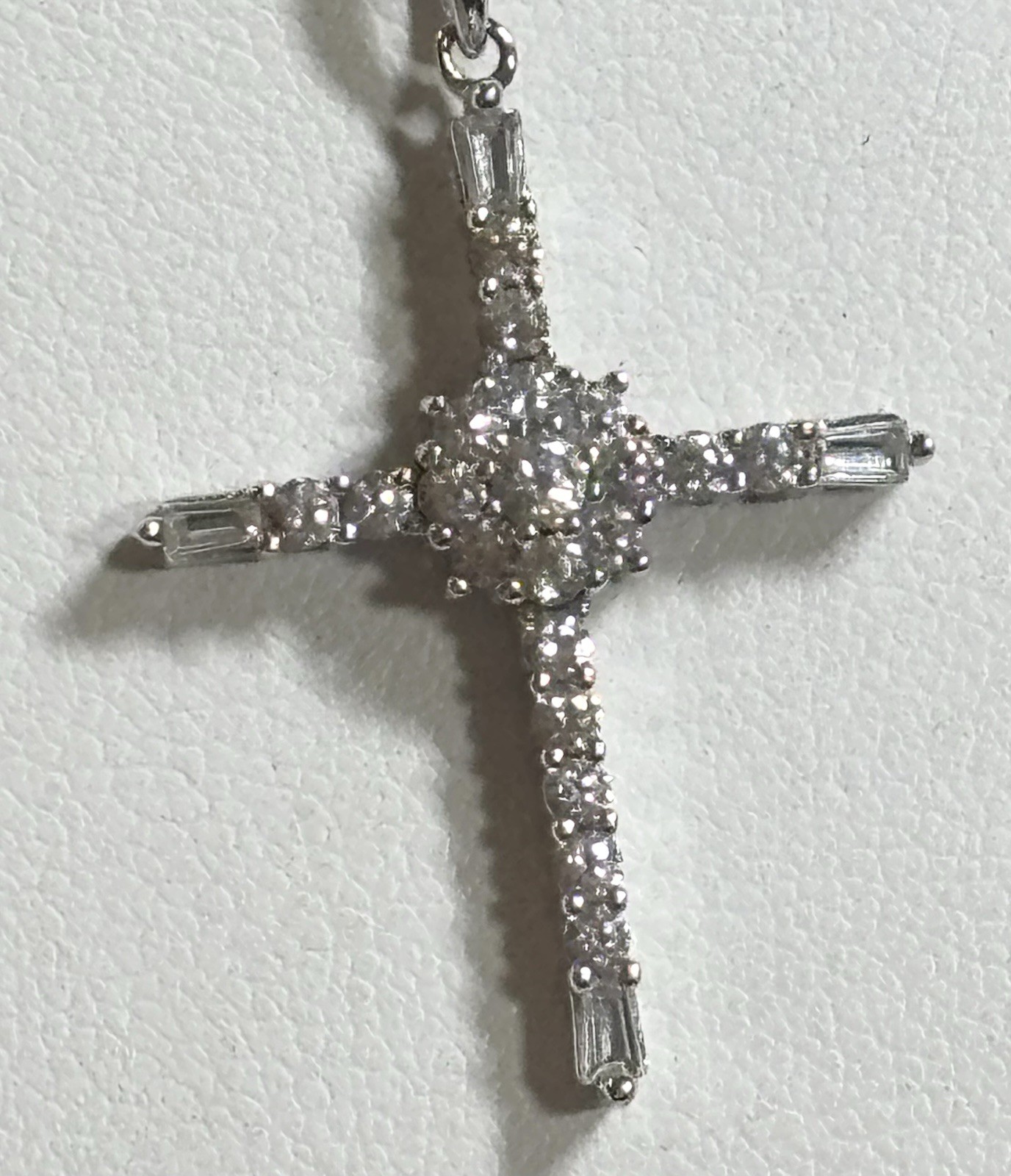 Vintage 925 Sterling Crystal Cross Necklace 18” 3)4 X 1”