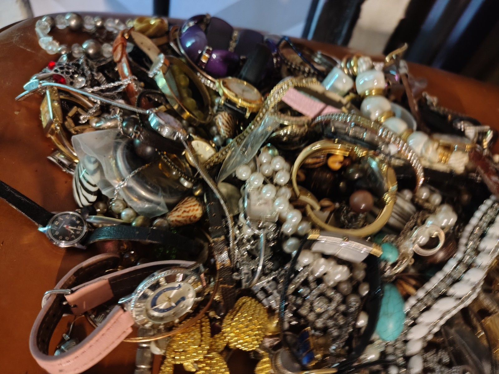 Huge Lot Of Estate Jewelry Watches, Necklaces, Bracelets, Pins, Mixed Vintag