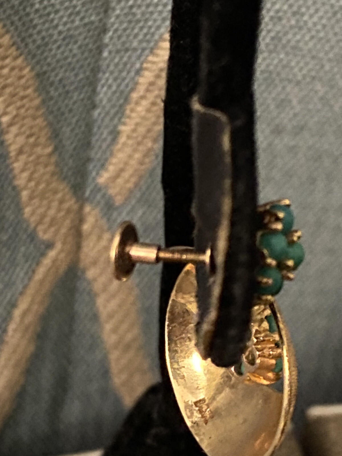 Antique C.1920 Art Deco 14k Gold Persian Turquoise Clip On Dangle Earrings