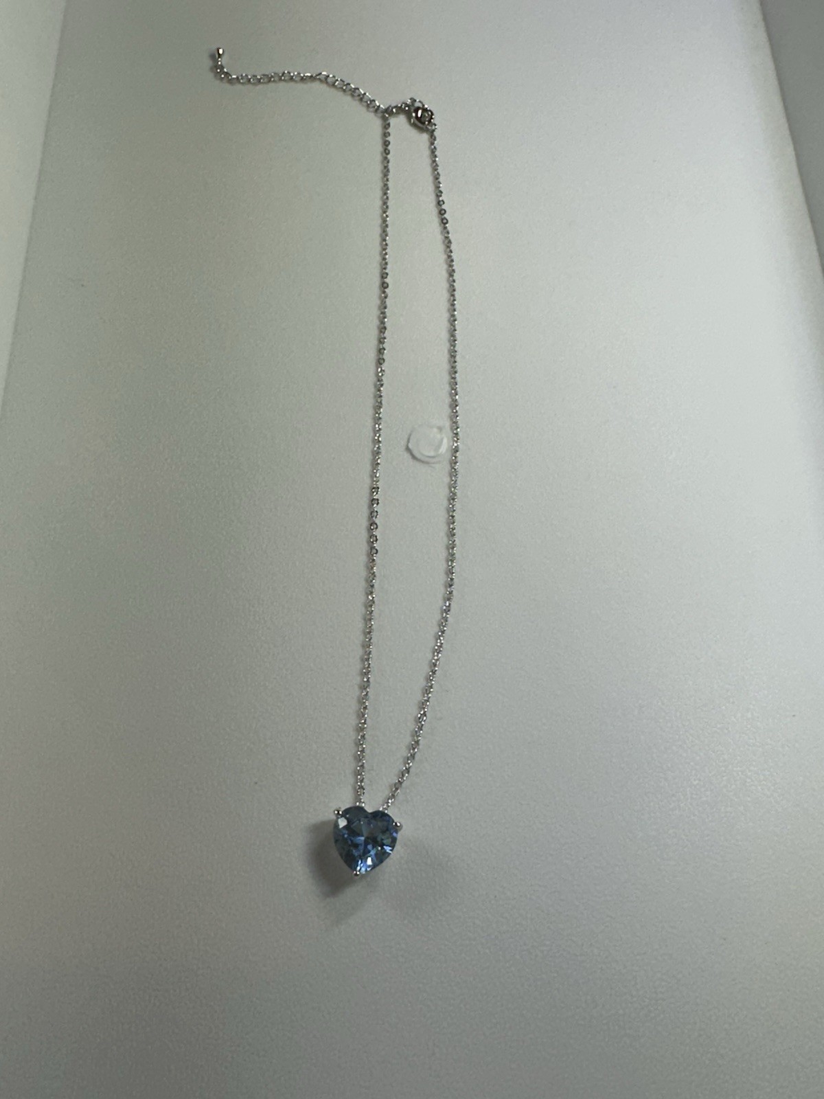 New Without Tags 10k White Gold Plated Blue CZ Heart Pendant Necklace 15-17”