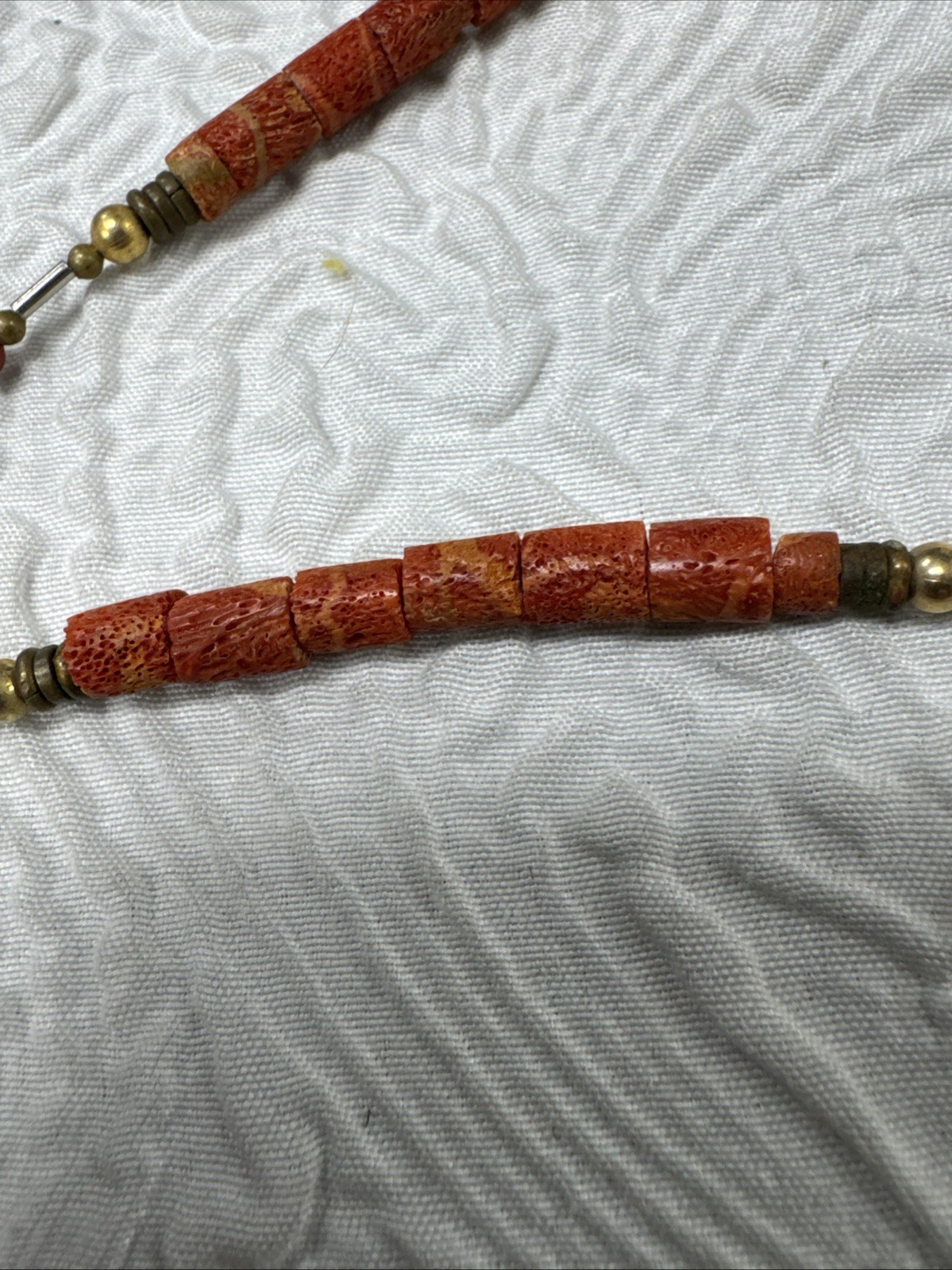 Vintage Natural Red Coral Red / Orange Hue Barrel Shape Gold Spacers 30”Necklace