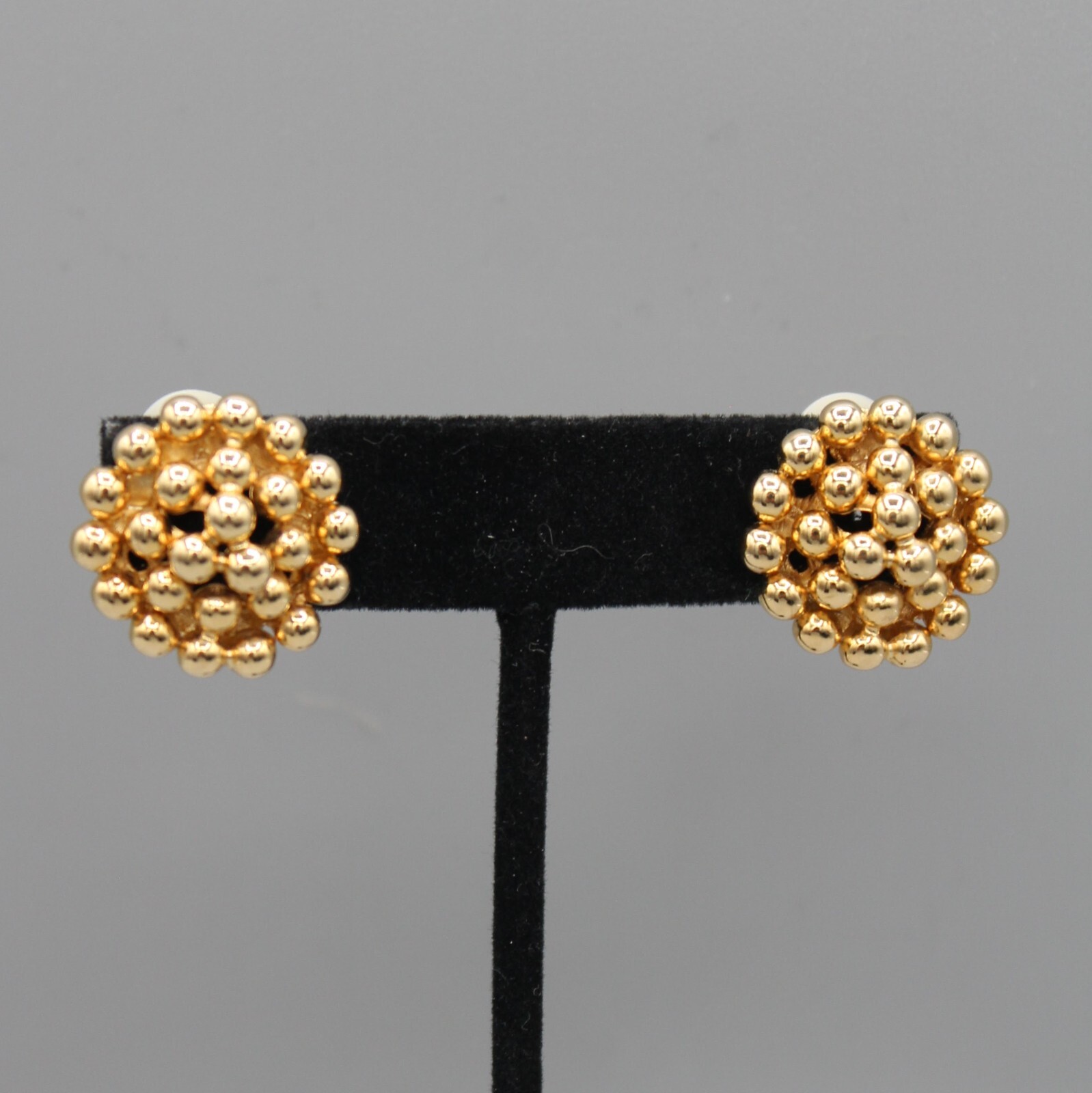 1980s Earrings Gold Tone Clip on 1950s Round F.O. Inc