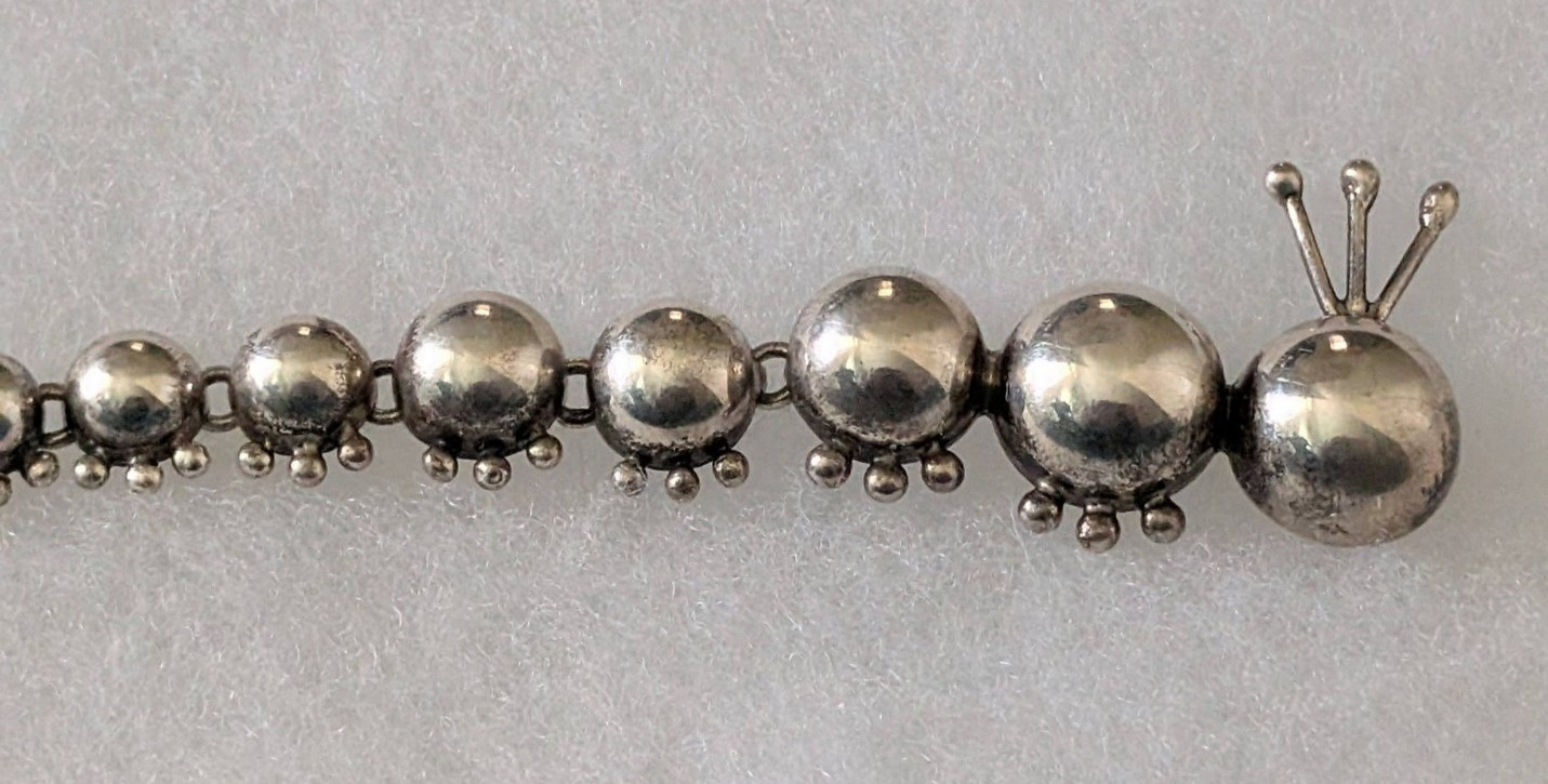 Vintage 925 Sterling silver Caterpillar Bug Insect Articulated 6.5″L Brooch Pin
