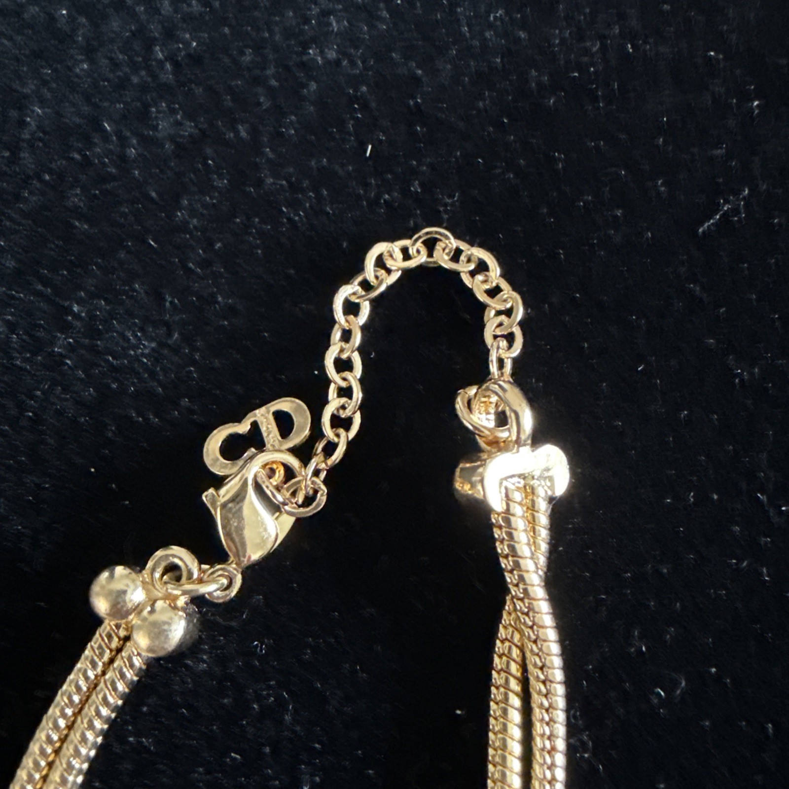 VINTAGE CHRISTIAN DIOR DOUBLE CHAIN CRYSTAL NECKLACE ADJ 16-18”