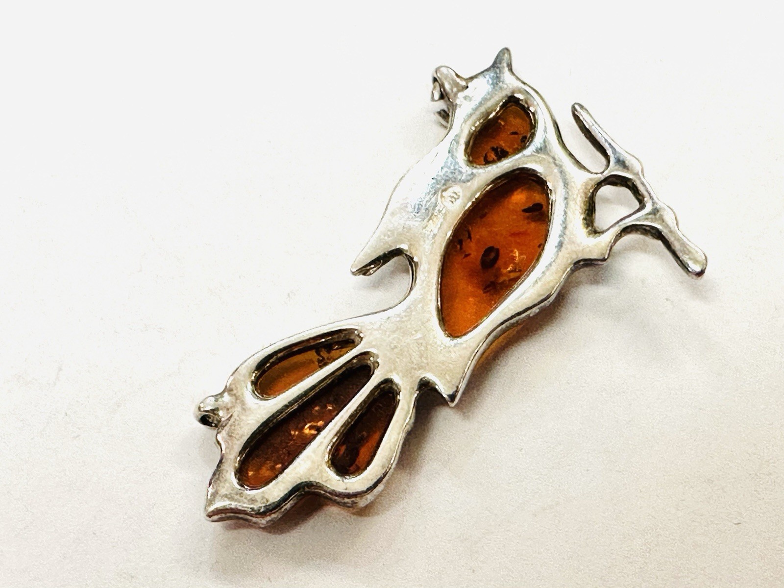 Vintage Baltic Amber Sterling Silver 925 Pendant Bird Gemstone