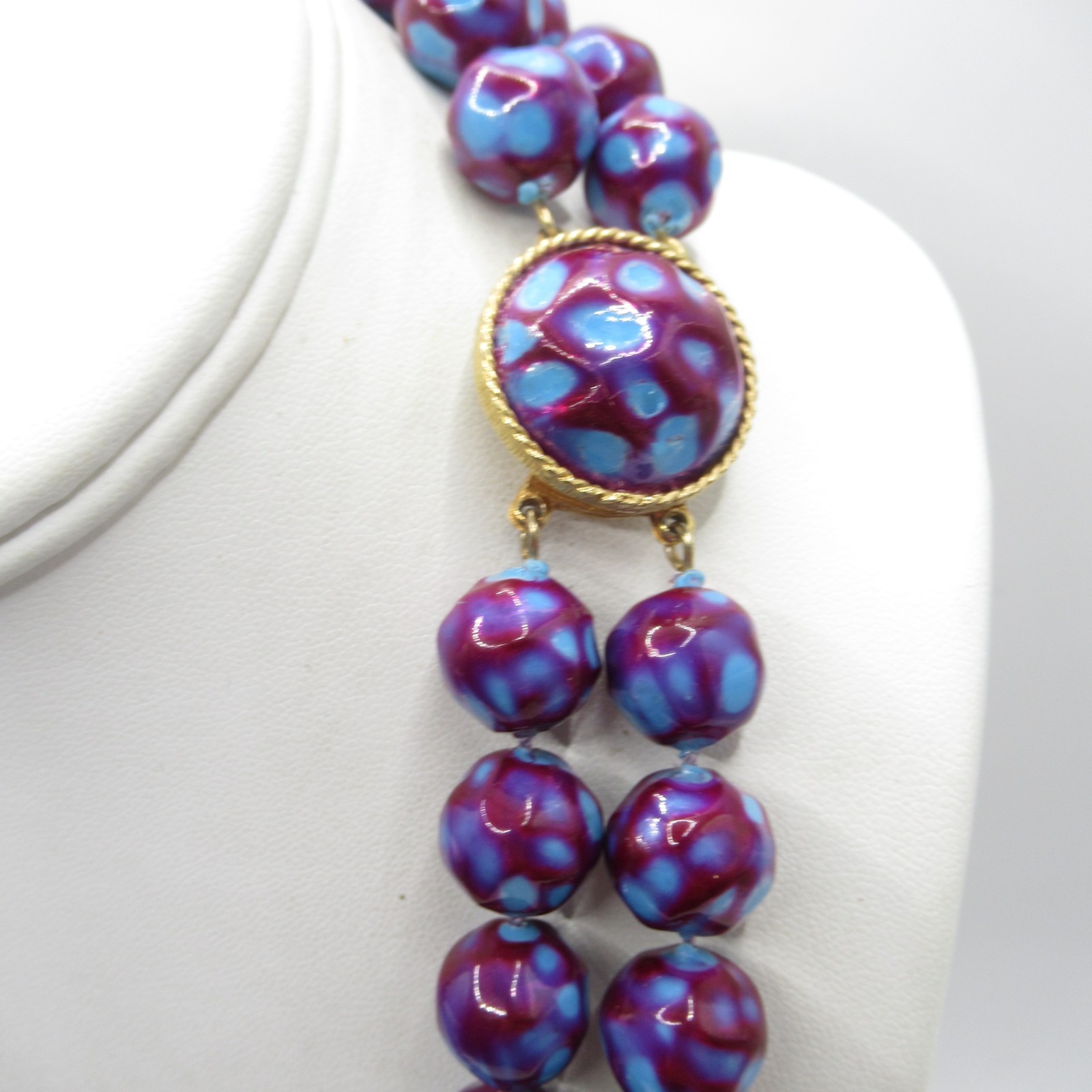 Purple and Blue Plastic Beaded Necklace Vintage Double Strand MCM