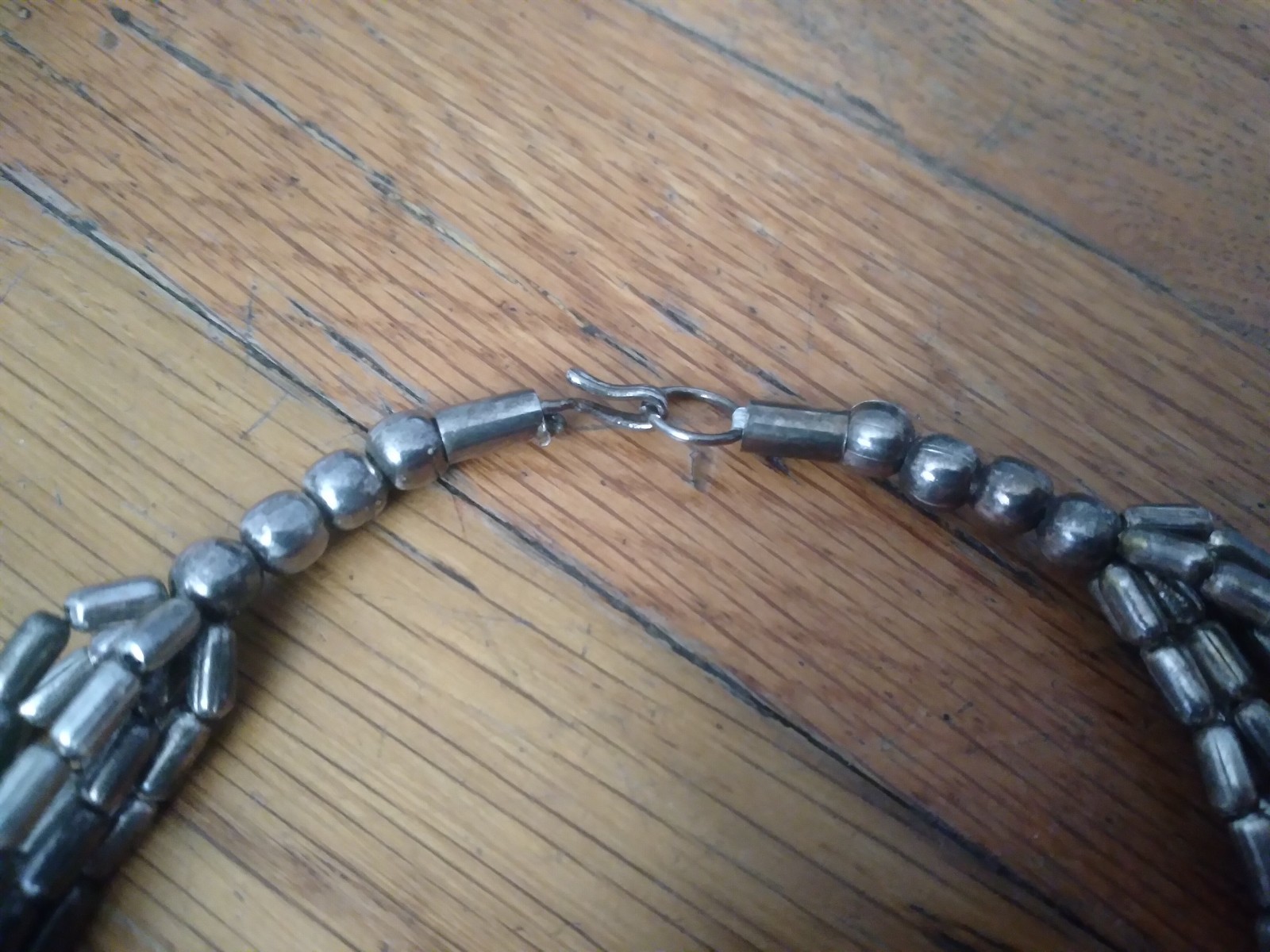 Vintage Silver Beaded Necklace 22 Inches 6 Strand Statement