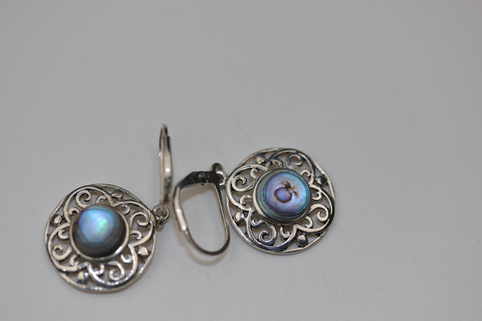 Abalone Gemstone Dangle Earrings Sterling Silver