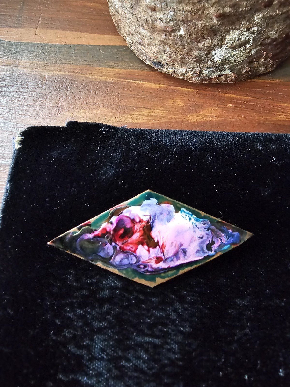 Vtg Copper Enamel Brooch/Pin Abstract Shape Pinks Purples Green Art Handpainted