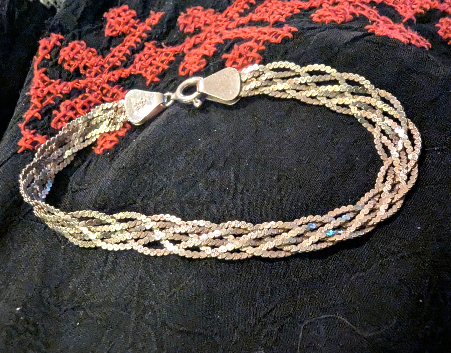 Five Strand Sterling Silver Chain Braided Bracelet MC47 MEX 925 Vintage 7″
