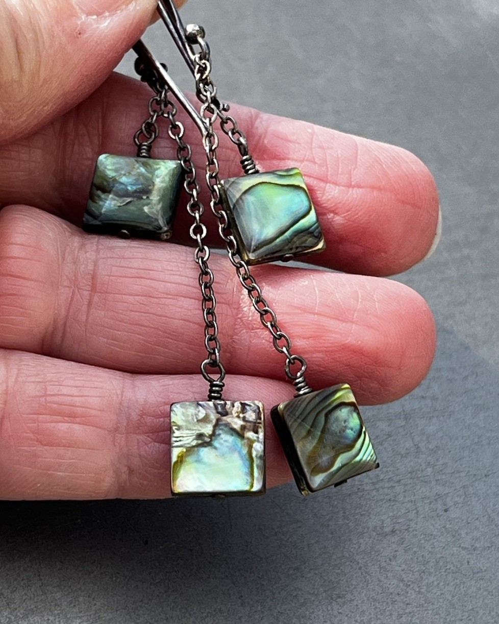 Iridescent Abalone Drop / Dangle Earrings On 925 Sterling Silver, Sx 925 THAI