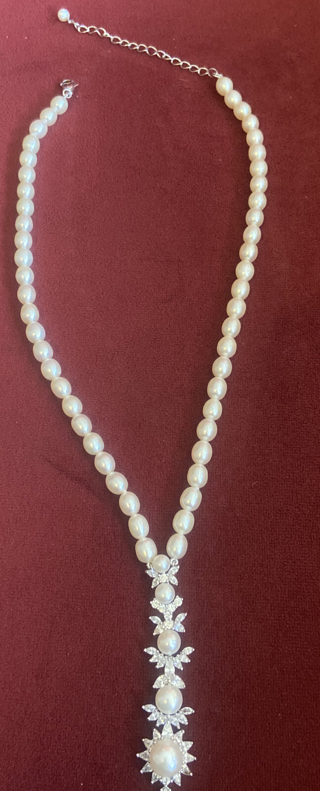 White Pearl Necklace With Cz Drop CGI CN STRAND Necklace 16″ 3 Extender
