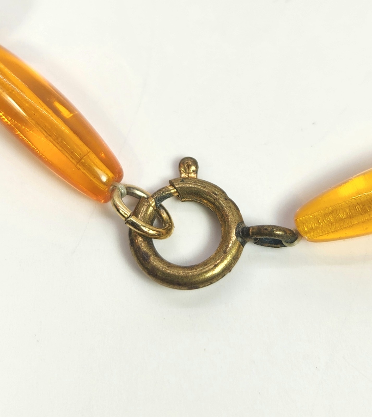 Art Glass Foil Bead Necklace Orange Silver Vtg Czech 23 Inch Oblong & Round