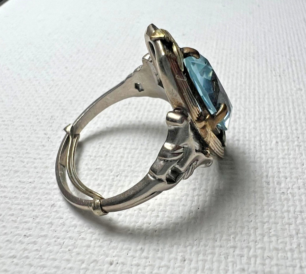 Vintage Sterling Silver & 14K Gold Ring – Large Color-Shift Blue Violet Gemstone