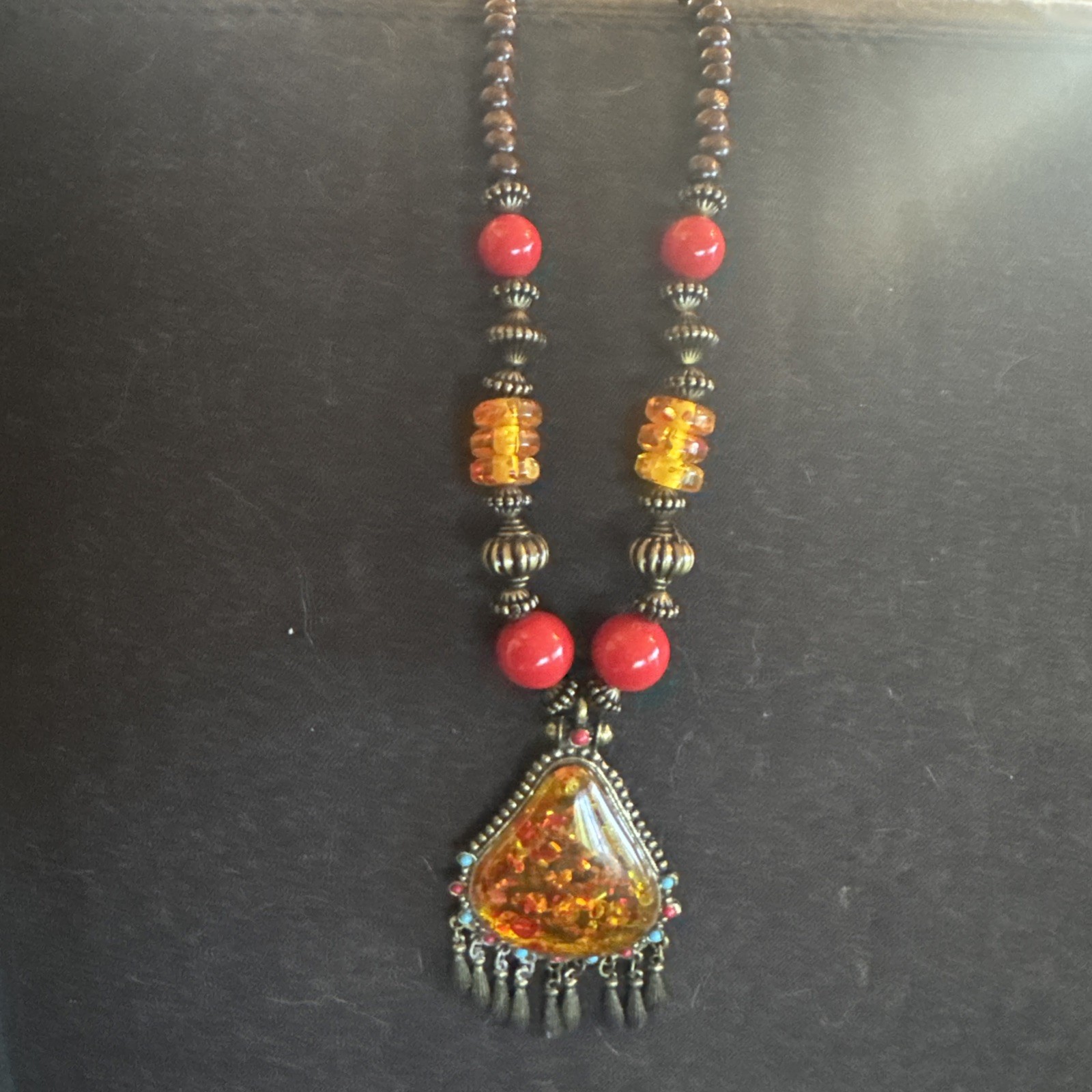 Vintage Costume Jewelry Necklace Multi Materials Used.
